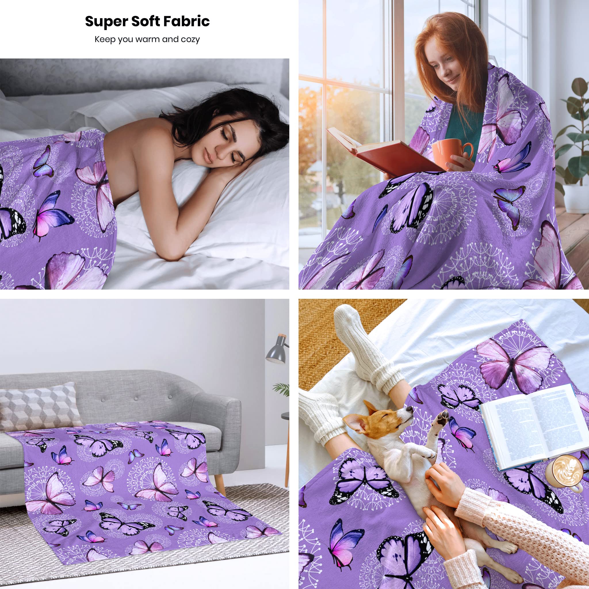 Amazon.com: Butterfly Blanket Purple Butterflies Throw Blanket  display picture 1