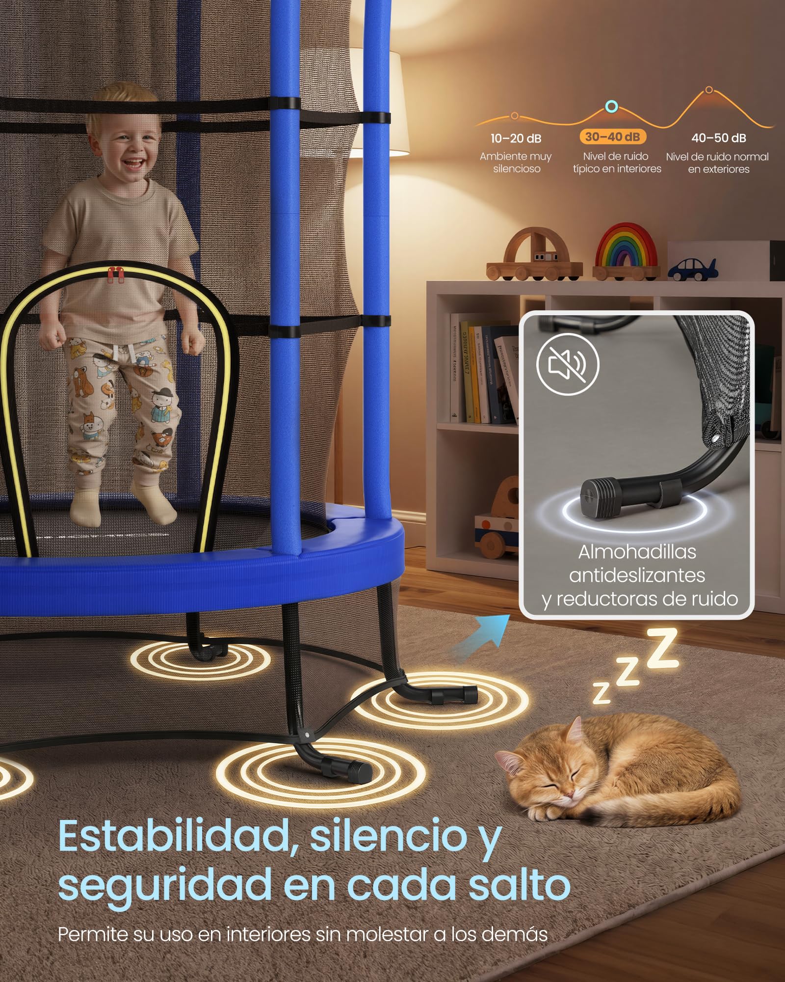 SONGMICS Cama Elástica Infantil, 174 cm de Diámetro, con Redes de Seguridad, Almohadillas de Seguridad, Mini Cama de Fitness, Marco de Acero, Uso Interiore