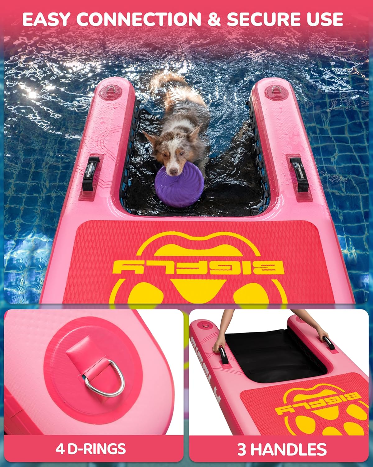 BIGFLY Inflatable Water Ramp for Dogs Pup Plank Dog Float, Large Dog Pool Float Up to 320 Pounds, Puncture-Resistant Surface