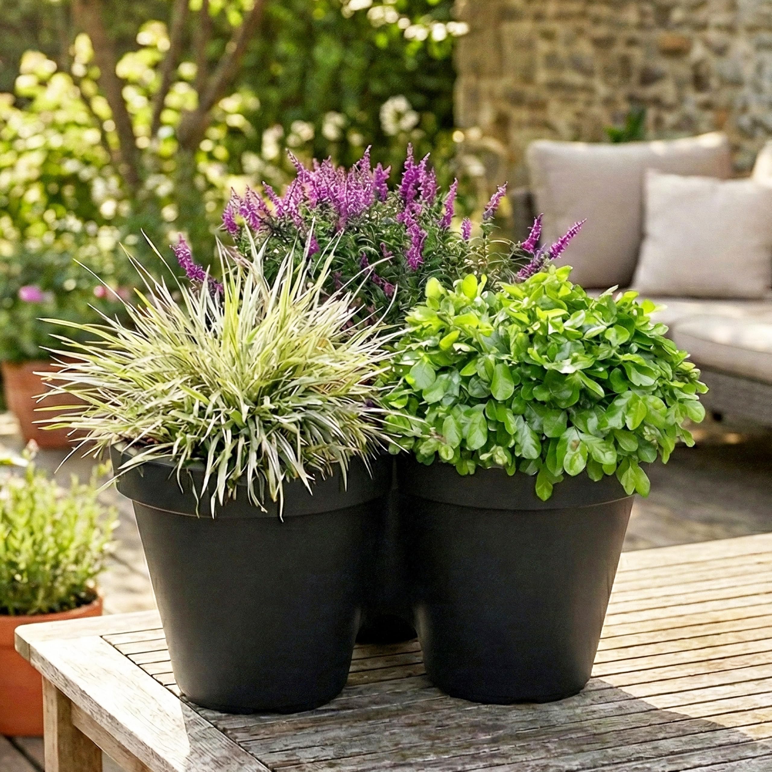 GEEZY Stackable Vertical Garden Flower Pot, Large Anthracite Tiered Planter for Outdoor Herbs & Strawberry Plants, Durable Polypropylene Plant Pots, Space-Saving Design