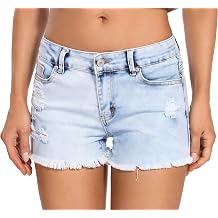 Foucome Womens Low Rise Jean Shorts Ripped Denim Shorts