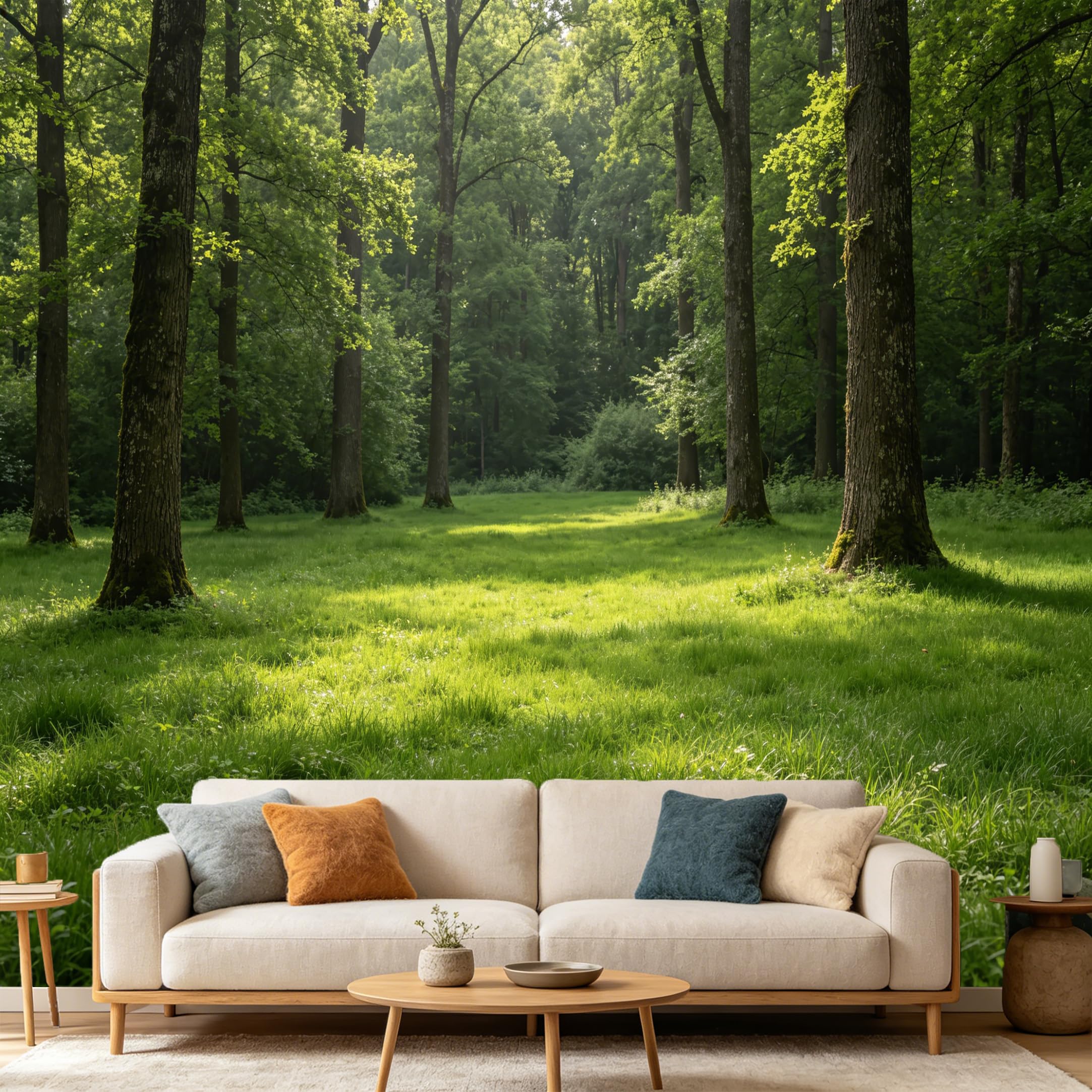 Custom Size Wall Mural Forest Landscape Sunlight Green Meadow Nature Scenery SelfAdhesive Art Prints wall Fabric（No PVC） Removable Wallpaper Home Bedroom Decor