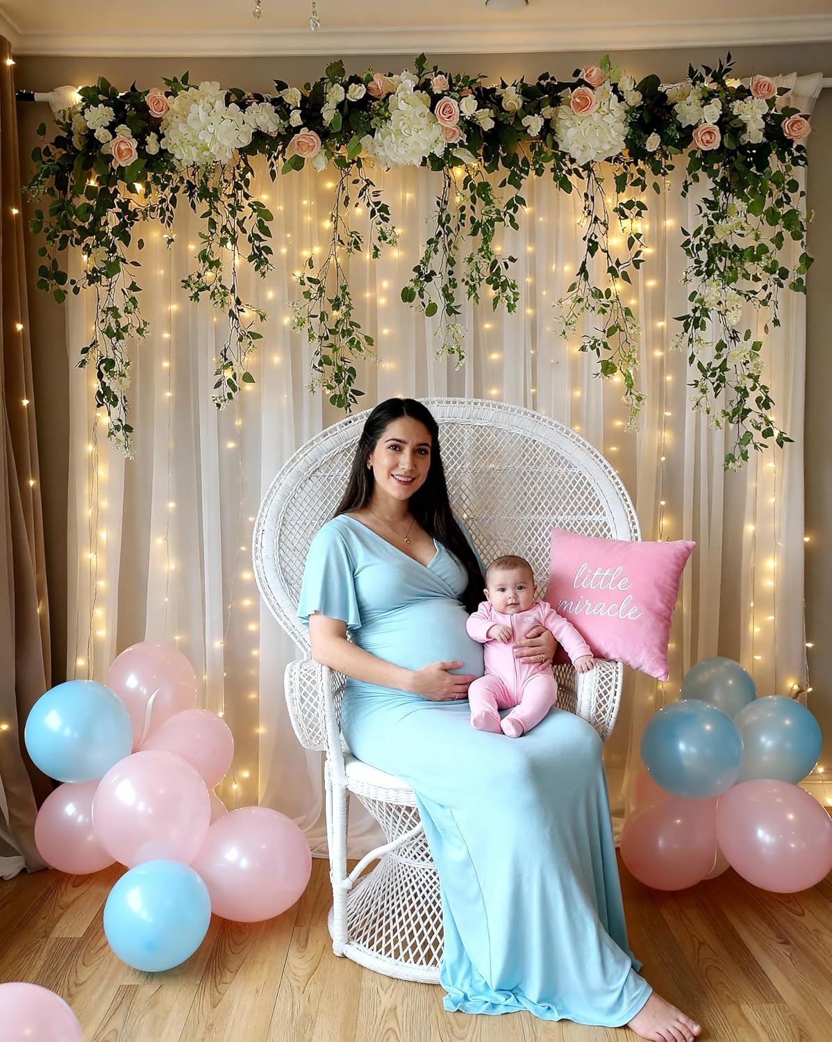 10x10ft White Tulle Backdrop Curtain with Lights String for Parites, Sheer Curtain Backdrop Drapes for Wedding Baby Shower Bridal Shower Birthday Party Photography Background Decoration