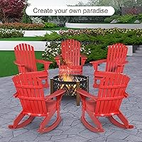 Vista 9 de Outsunny Mecedora Adirondack de madera para exteriores, asiento para hoguera con diseño de madera de rejillas, respaldo en abanico y estilo rústico