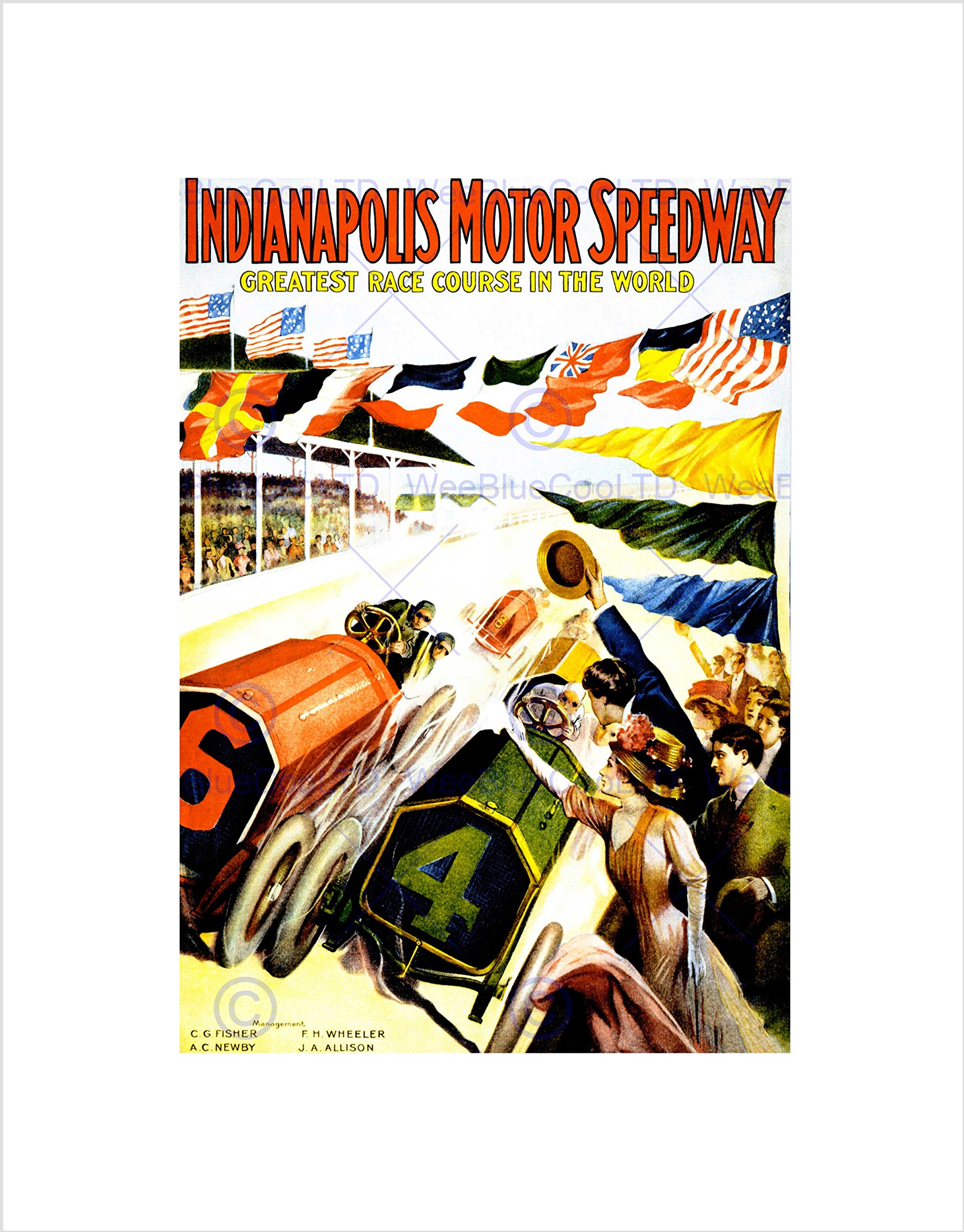 Wee Blue Coo SPORT RACE INDIANAPOLIS MOTOR SPEEDWAY CAR FLAG INDY 500 FRAMED PRINT B12X11273