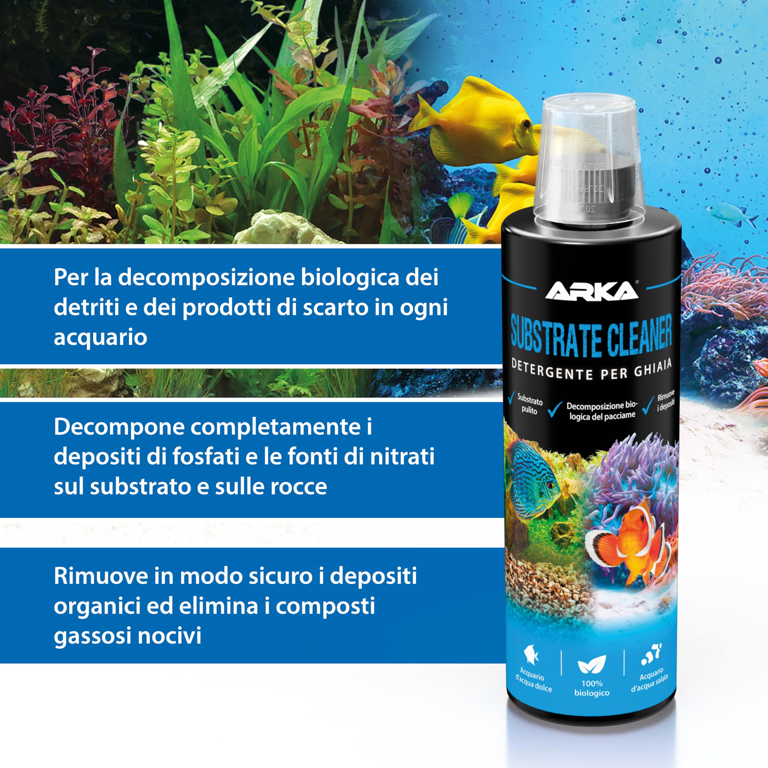 Pulitore fondo acquario 236 ml – MICROBE-LIFT Substrate Cleaner – pulizia biologica con batteri attivi – rimuove fanghi e detriti – per vasche medie – senza sifone né cambi filtro – ARKA