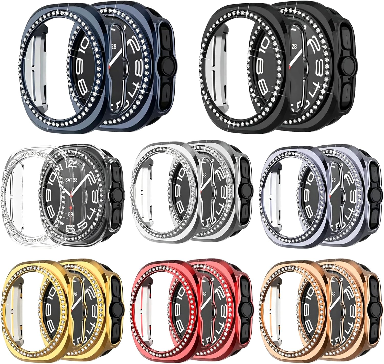 8 Pack Bling Diamond Case for Samsung Galaxy Watch Ultra 47mm (2025/2024) SmartWatch Hard PC Protective Cover for Galaxy Watch Ultra 47mm Case