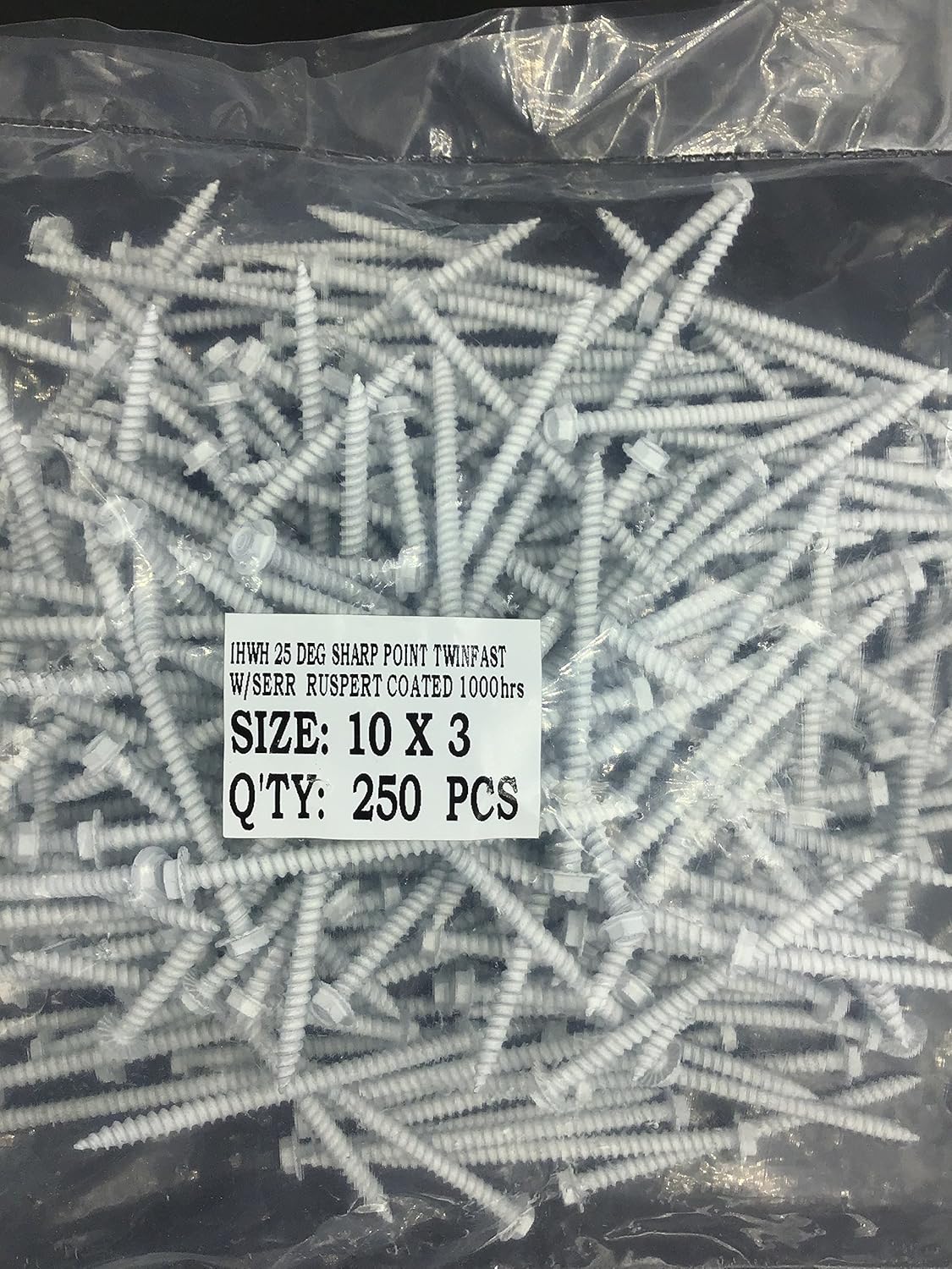 #10 x 3" Hex Washer Head Sheet Metal Screw #8 Head FWD Serrations (250, White)