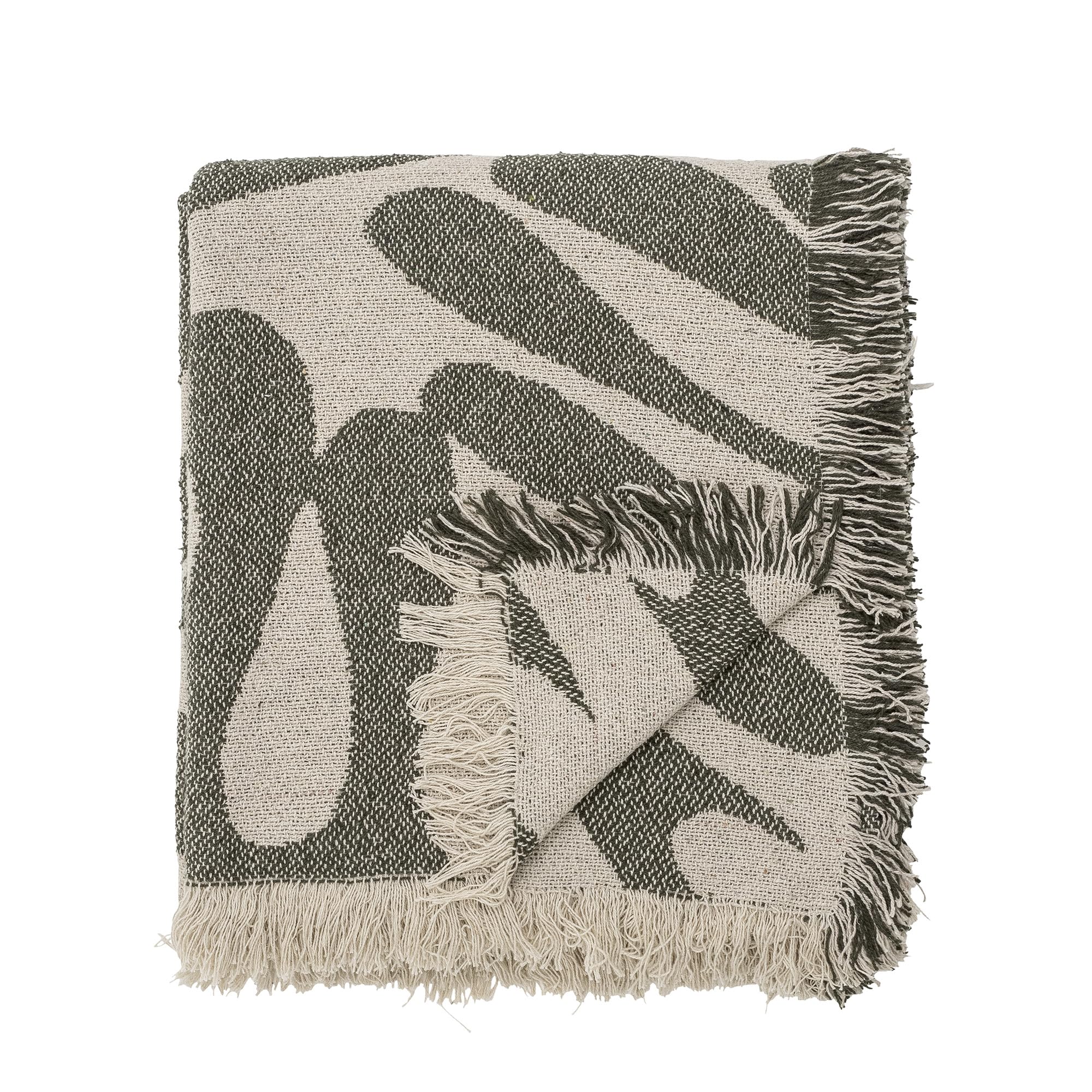 Bloomingville Alk 82058457 Blanket in Green with Printed Pattern Recycled Cotton 160 x 130 cm