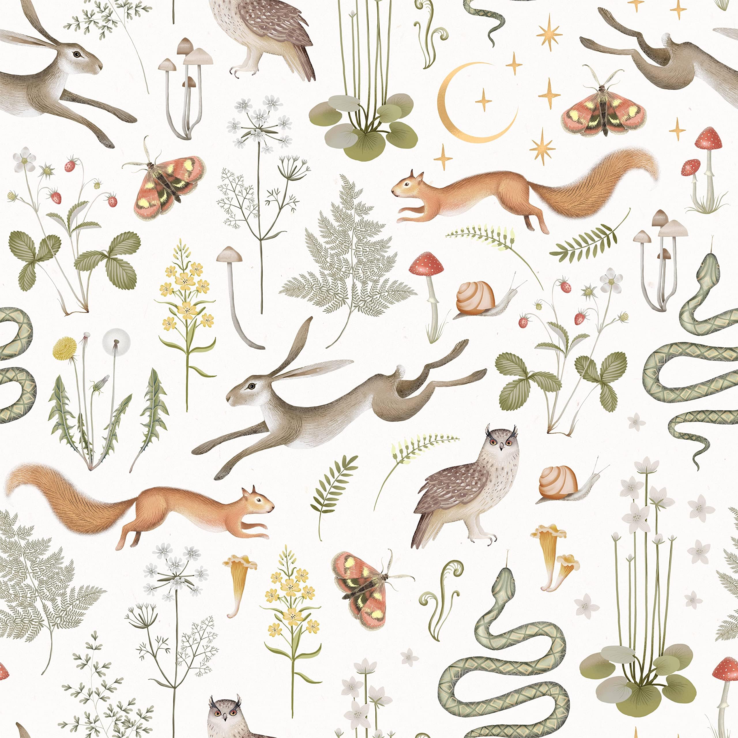 Colorful Animals Wallpaper, 44.5 * 300cm Thicken Peel and Stick Removable Wallpaper with Squirrel, Owl, Snake, Rabbit Patterns for Home Deco