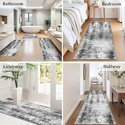 Miniatura 5 de Tritard Juego de 3 alfombras de cocina 100% antideslizantes, lavables para piso, alfombra abstracta de cocina, juego de tapetes suaves y gruesos,