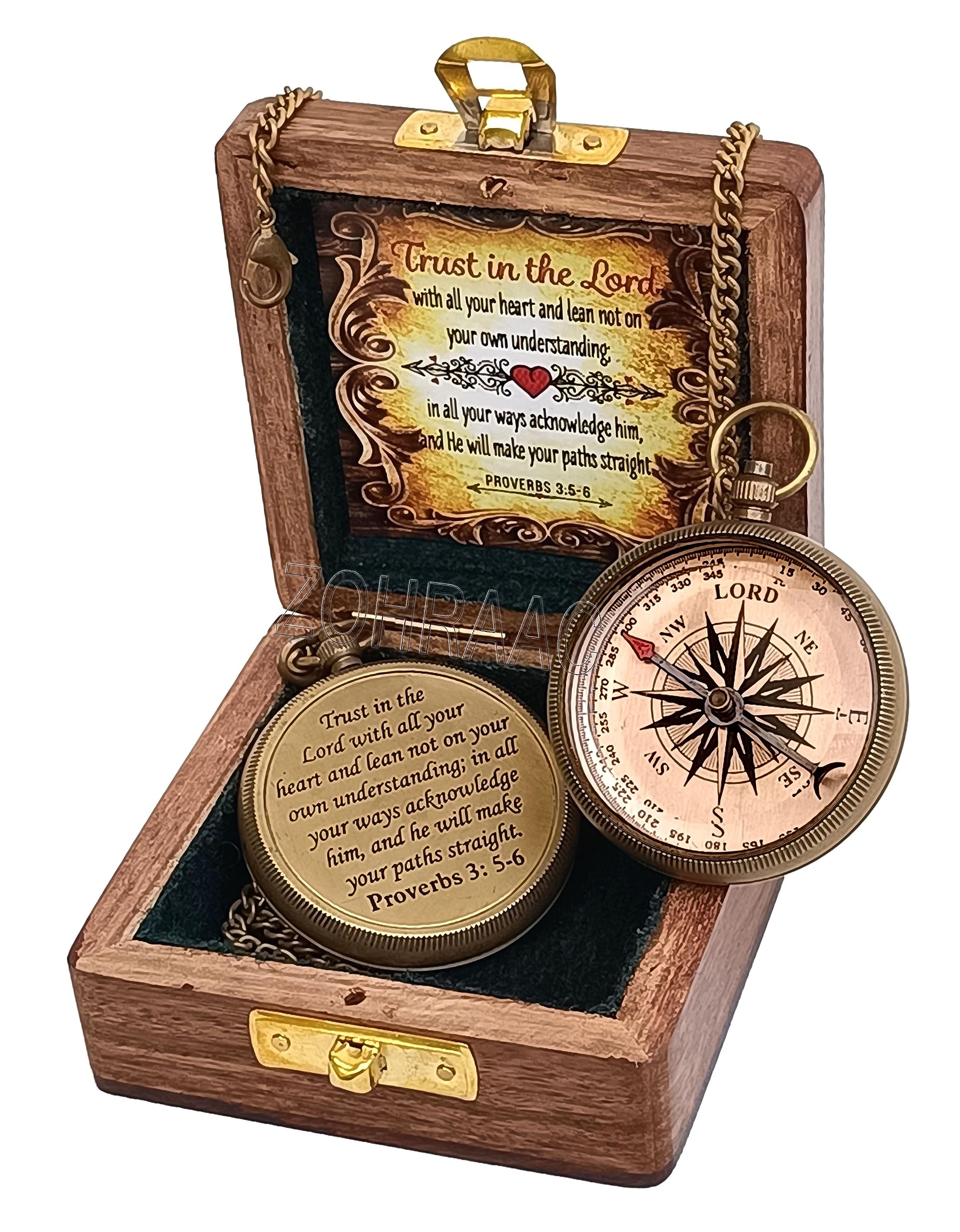 Trust in The Lord with All Your Heart - Proverbs 3: 5-6 Quote Engraved Compass with Wooden Box, Camping Compass, Gift Compass, Graduation Day Gifts, Religious Gifts, Catholic Gifts, Gifts for Teen Age-image-9
