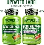 NATURELO Calcium Supplément avec vitamine C, D3, K2, Magnésium & Zinc pour la force osseuse, 120 Gélules végétariennes, avec calcium à base végétale 600mg, Autres que les OGM & Sans gluten