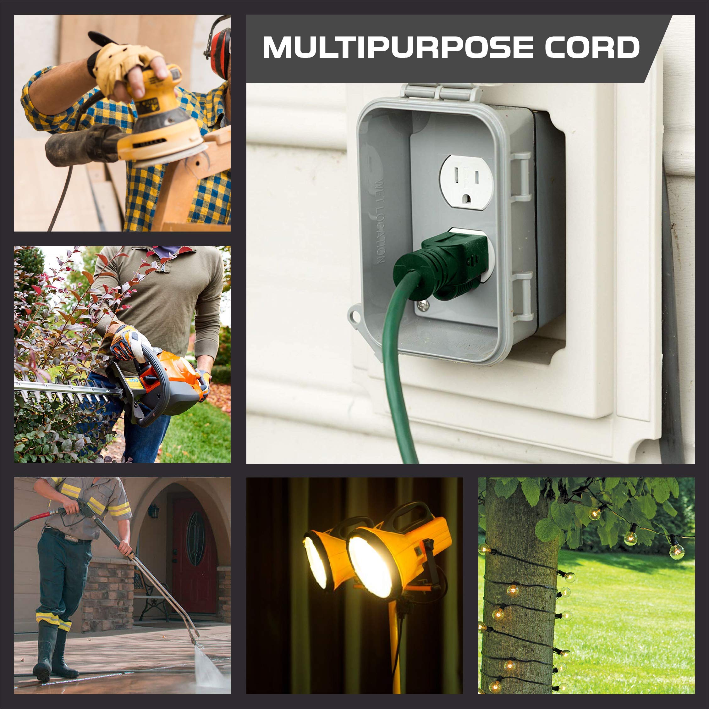 IRON FORGE CABLE Green Outdoor Extension Cord 100 FT - 16/3 SJTW Weatherproof Long Extension Cord for Outside with 3 Prong - 16 Gauge Foot Extension Cord for Yard, Gardens, Landscaping - UL Listed