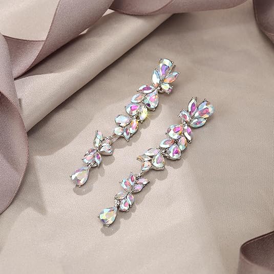 EVER FAITH Orecchini A Goccia In Cristallo Per Sposa, Design Foglia Marquise, Art Deco, Con Scatola Regalo