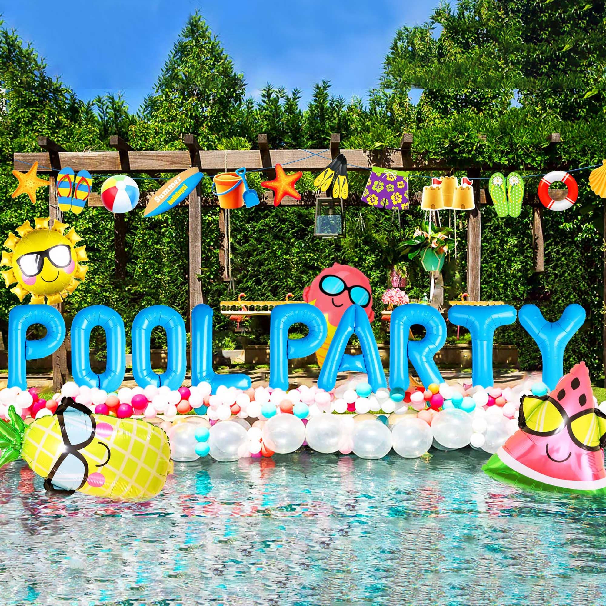 LaVenty Blue Summer Sun Balloons Beach Pool Party Decoration Supplies With Backdrop Banner for Luau Hawaii - Image 4