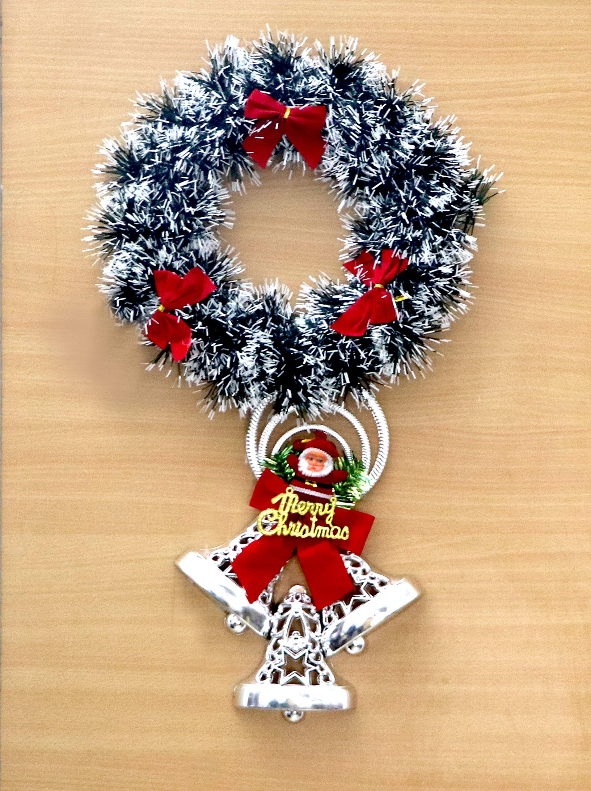 Artificial Christmas Wreath And Multi-coloured Twin Bells (Green, 1 Piece)