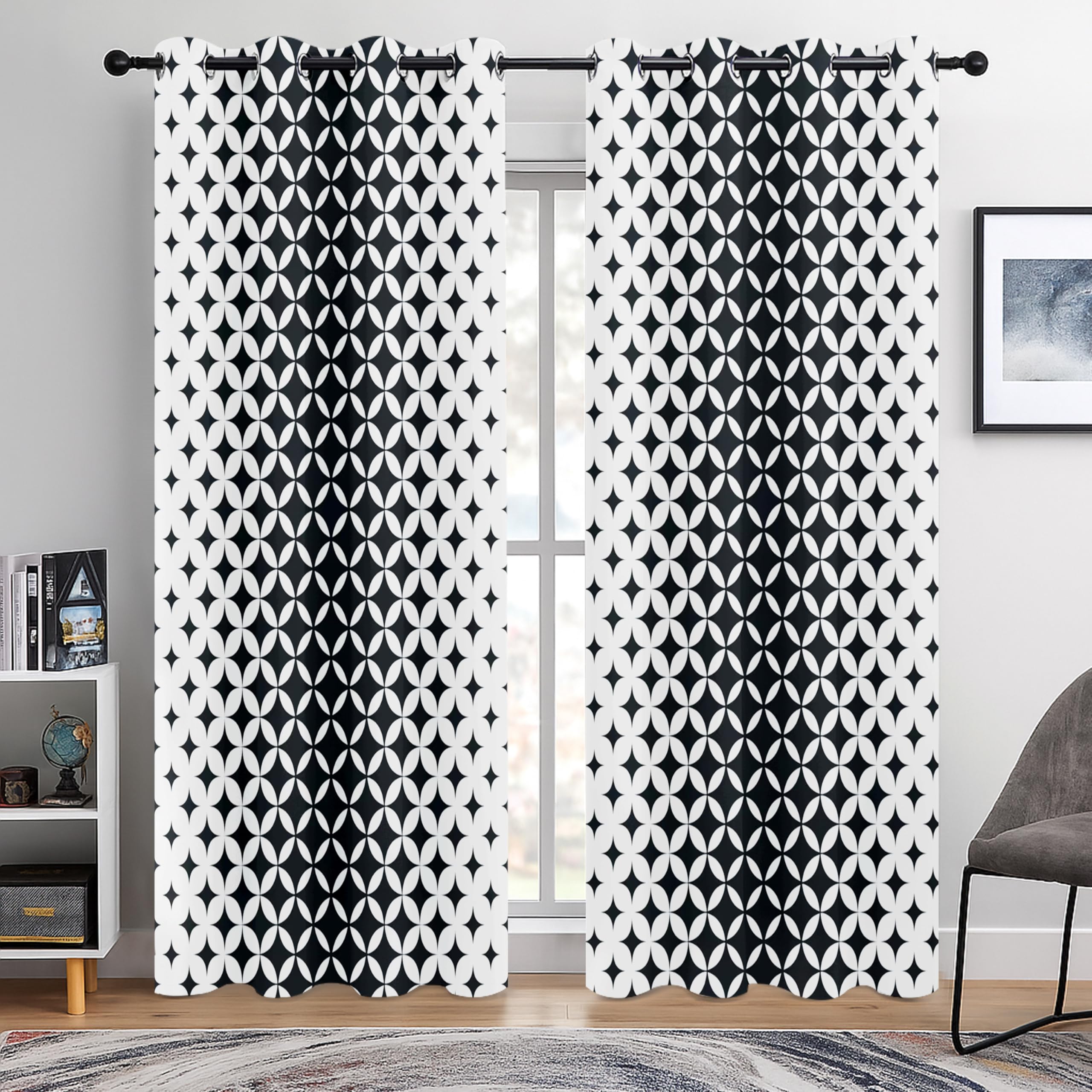 BOHOMOCASA Petal Lattice Blackout Curtains for Living Room, Elegant Geometric Floral Pattern Window Drapes, 100% Light Blocking Curtains for Bedroom, Grommet Top 52 x 84 Inches, 2 Panels — image 1