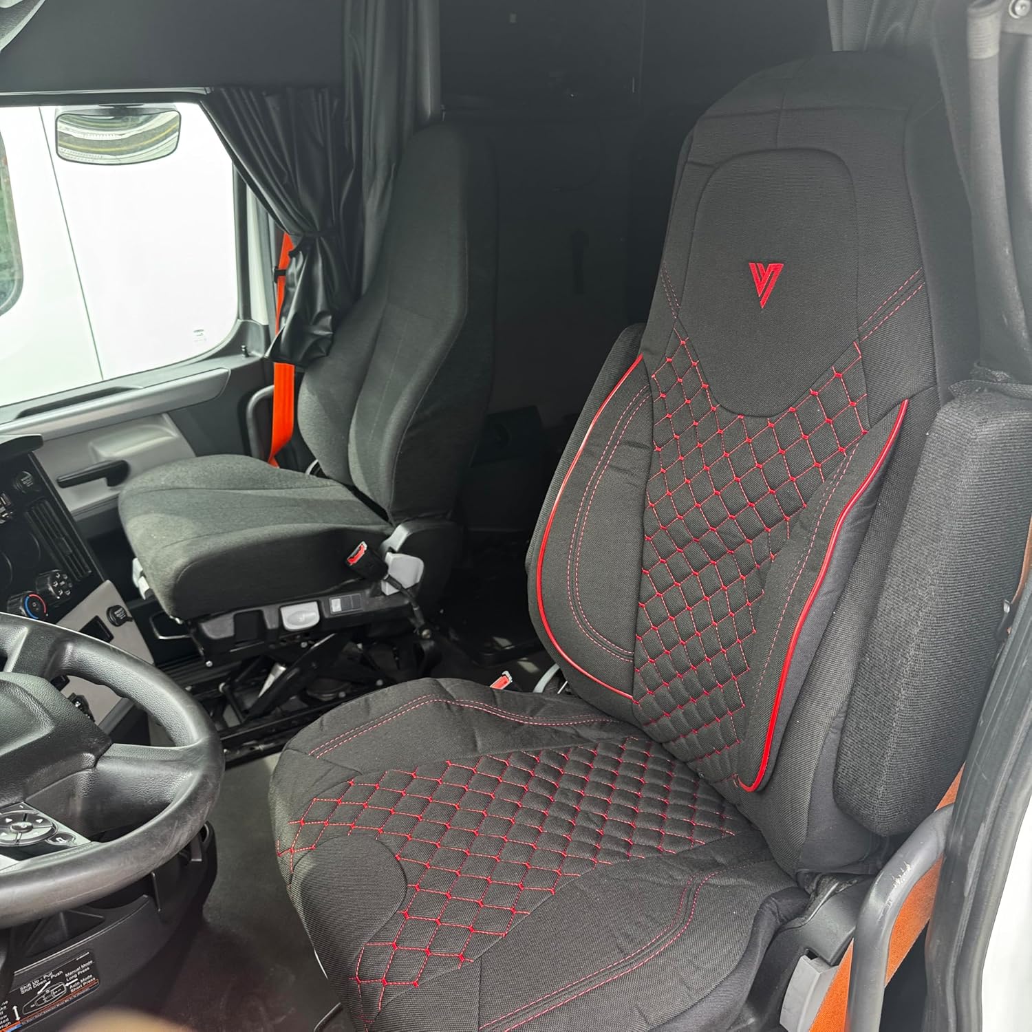 Seat Cover Compatible with Freightliner Cascadia OEM Stock Seat – 33” High Back Truck Seat Protector – Heavy-Duty Automotive Material, Reinforced Stitching, Comfortable Fit for Professional Drivers