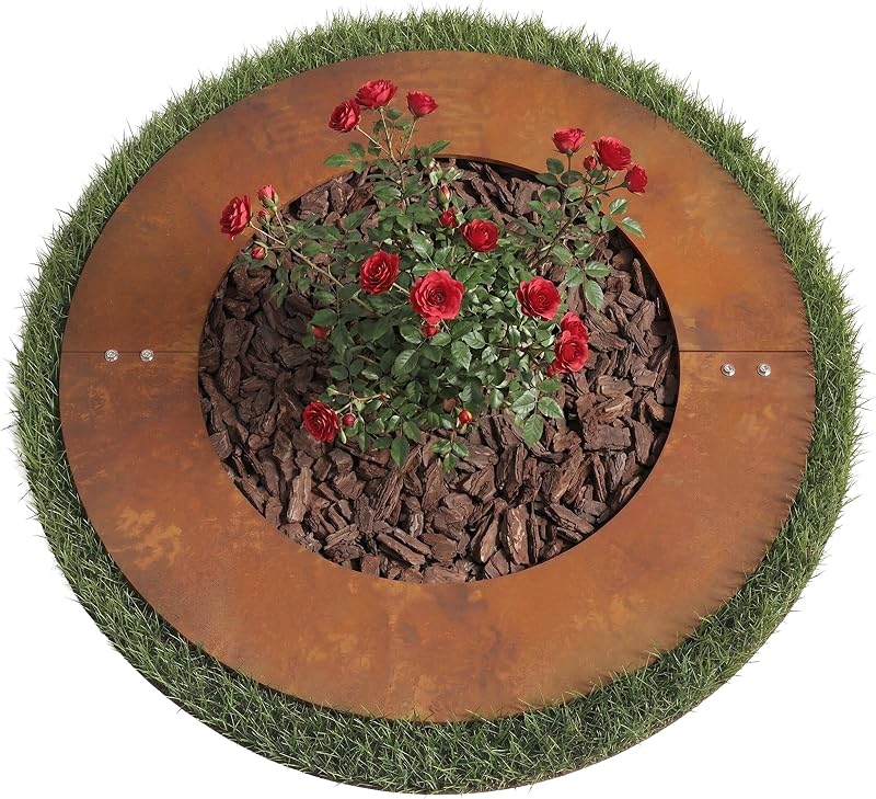 Relaxdays Anneau d'arbre, Patine, Tronc d'arbre, Bordure de pelouse, Arbres et arbustes, Ø 50 cm, Anneau de Plantation de Jardin, en Acier Corten, Marron