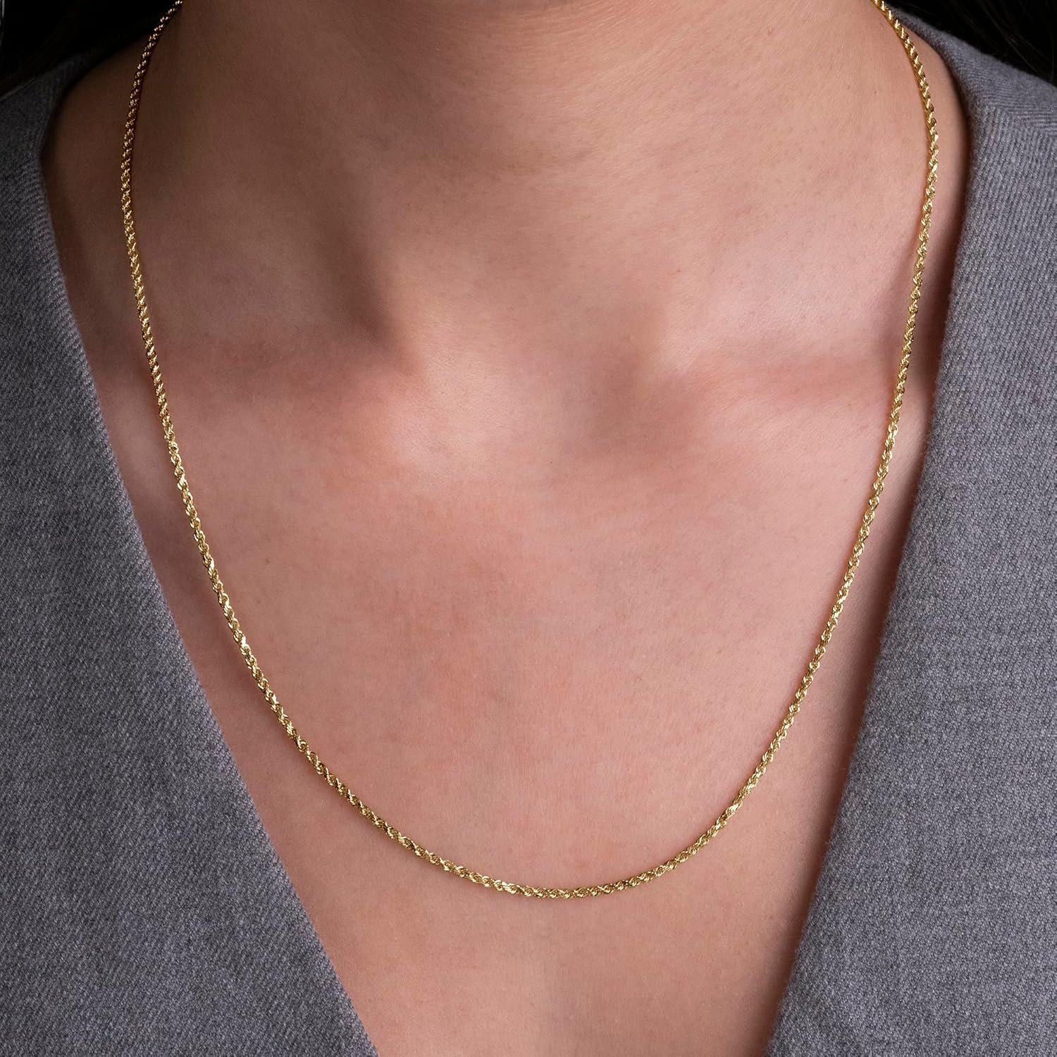 14K Solid Gold Rope Chain Necklace for Women & Men (1-8mm Width, 14-30" Length) - Cadenas de Oro Puro de 14K