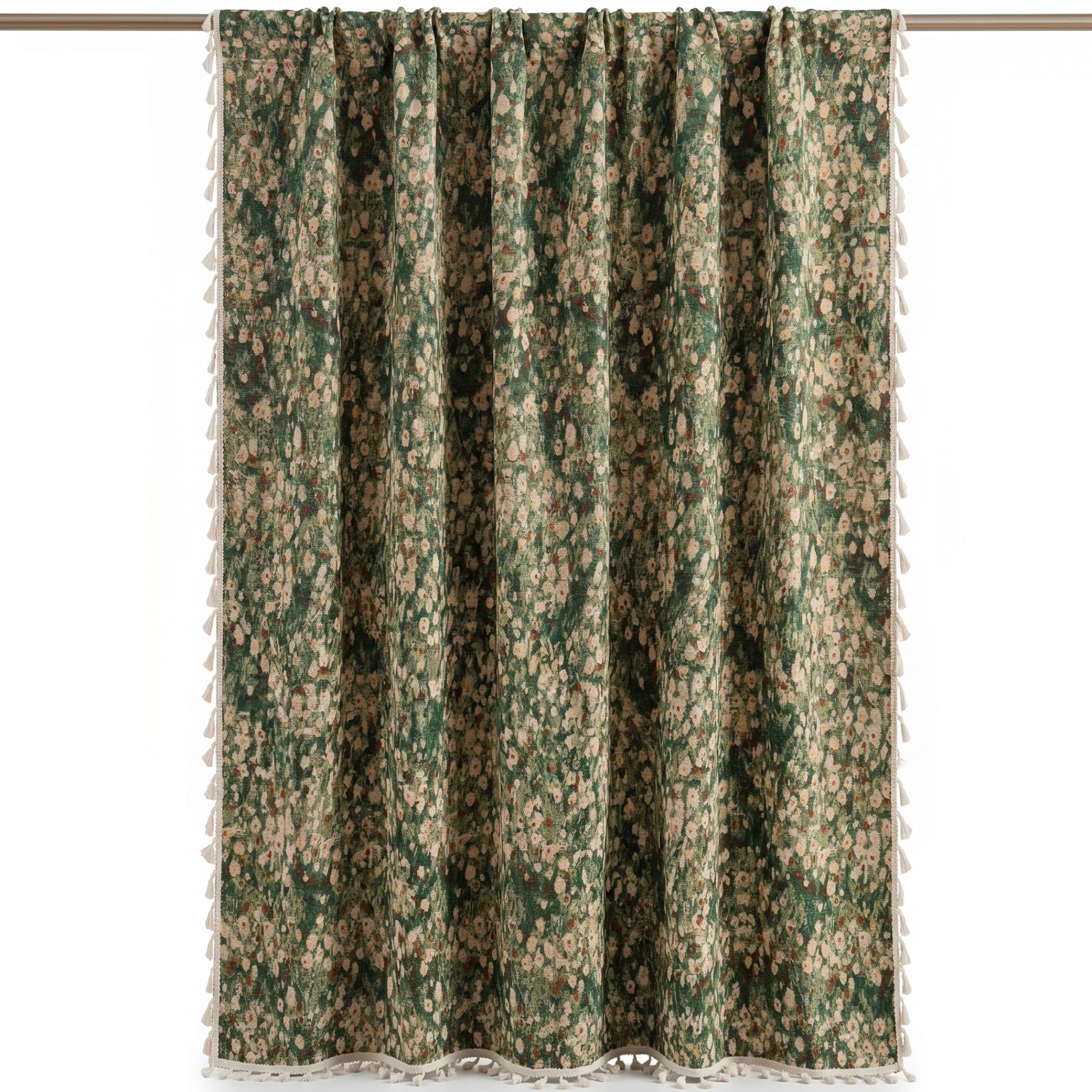 Tsawntd Tiers, Botanical Curtains, Boho Floral Vintage Jacquard Curtains With Tassel Trim Semi-blackout For Bedroom Living Room, 59x79 Inch