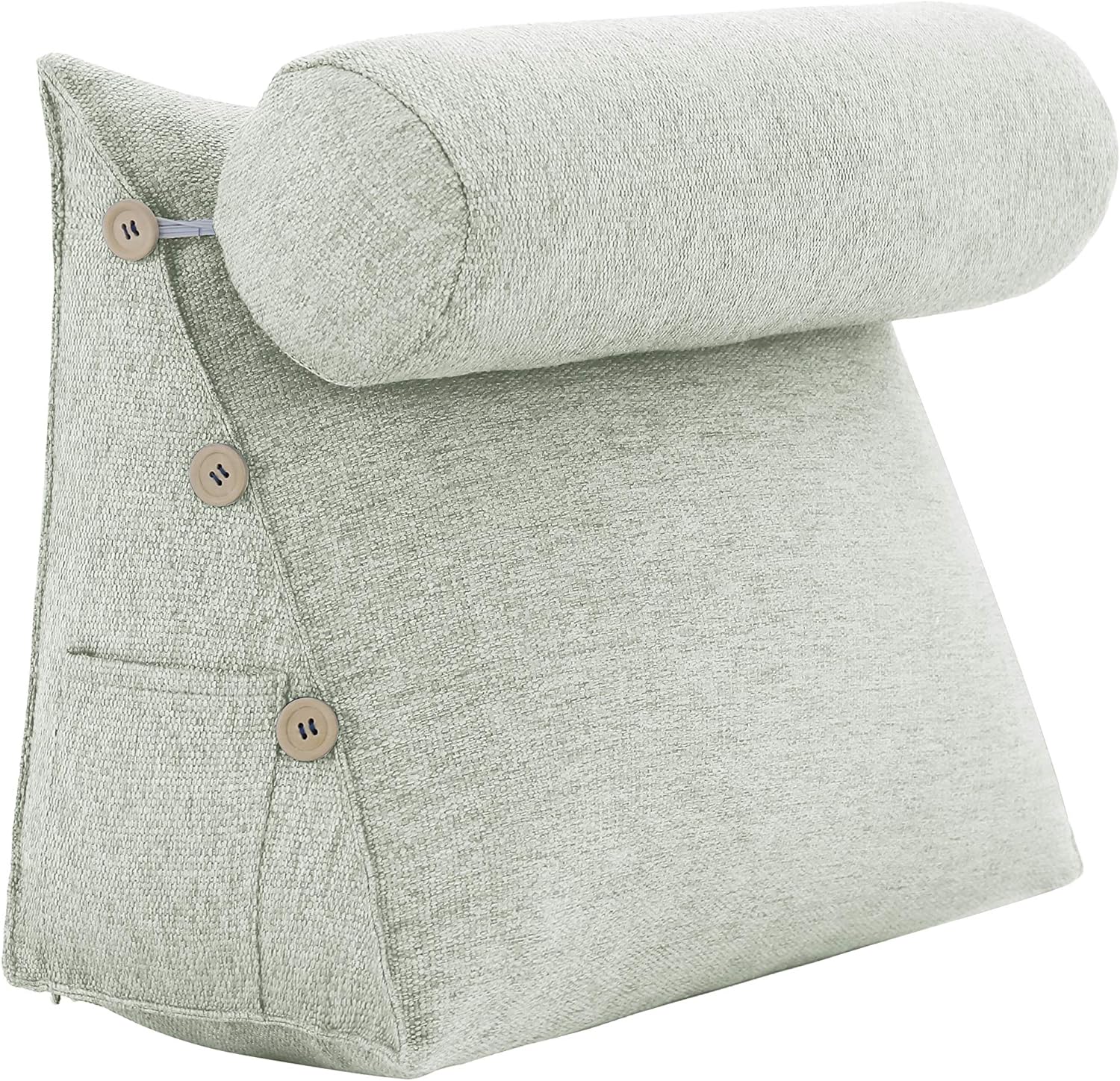 Bed Wedge Pillow Adjustable Reading Throw Cushions for Sleeping Triangular Bedrest Lumbar Neck Back Support Pillows with Removable Linen Cover, White 23.5 Inches