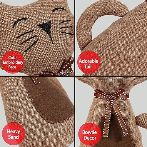 Miniatura 4 de Lindo tope de puerta decorativo para el hogar y la oficina, topes de puerta de piso, protectores de pared pesados de tela con peso animal, gato café