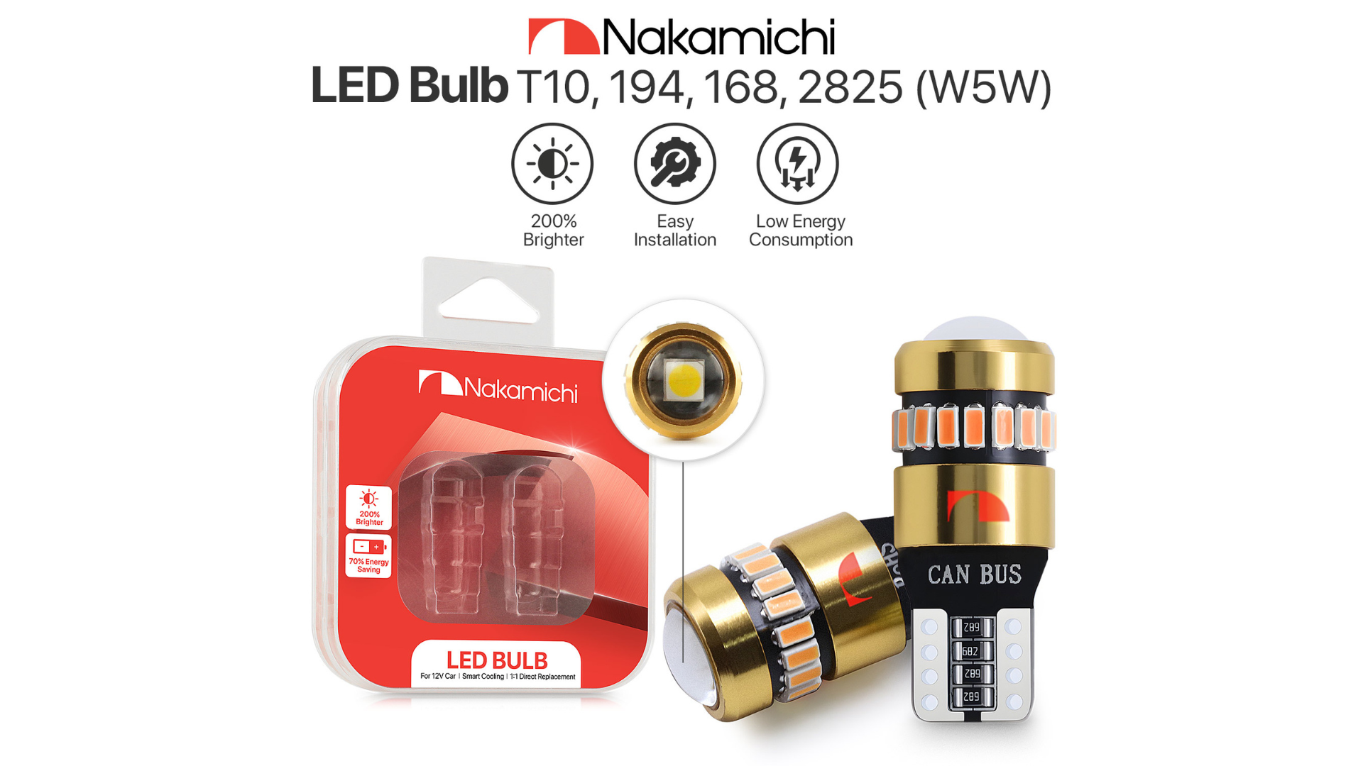 Nakamichi T10 LED Light Bulb 168 2825 194 W5W Wedge 18+1 SMD 3014