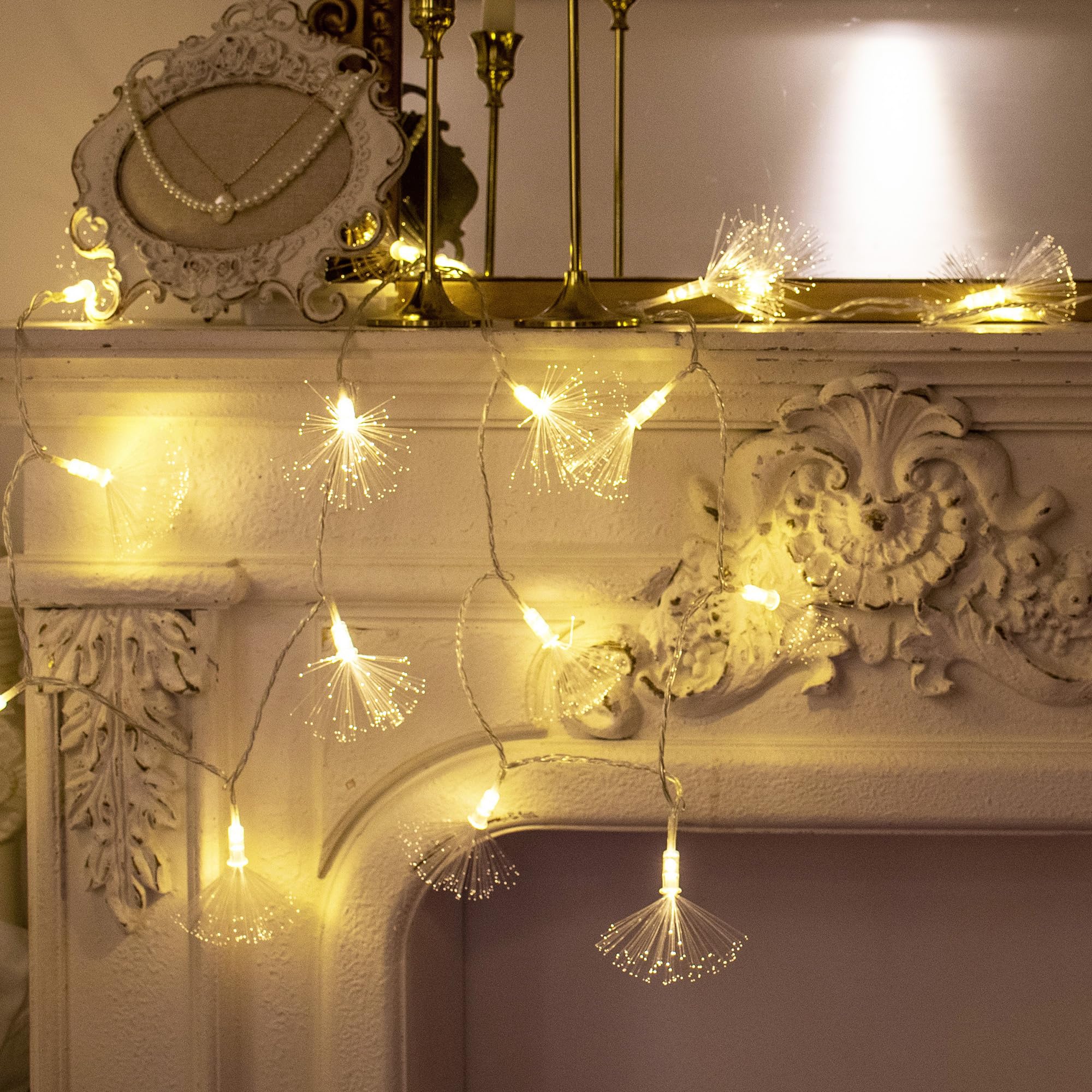 Guirlande lumineuse en fibre optique avec 80 LED - 10 m - Pour mariage, arbre de Noël, jardin, terrasse, décoration de fête (blanc chaud)