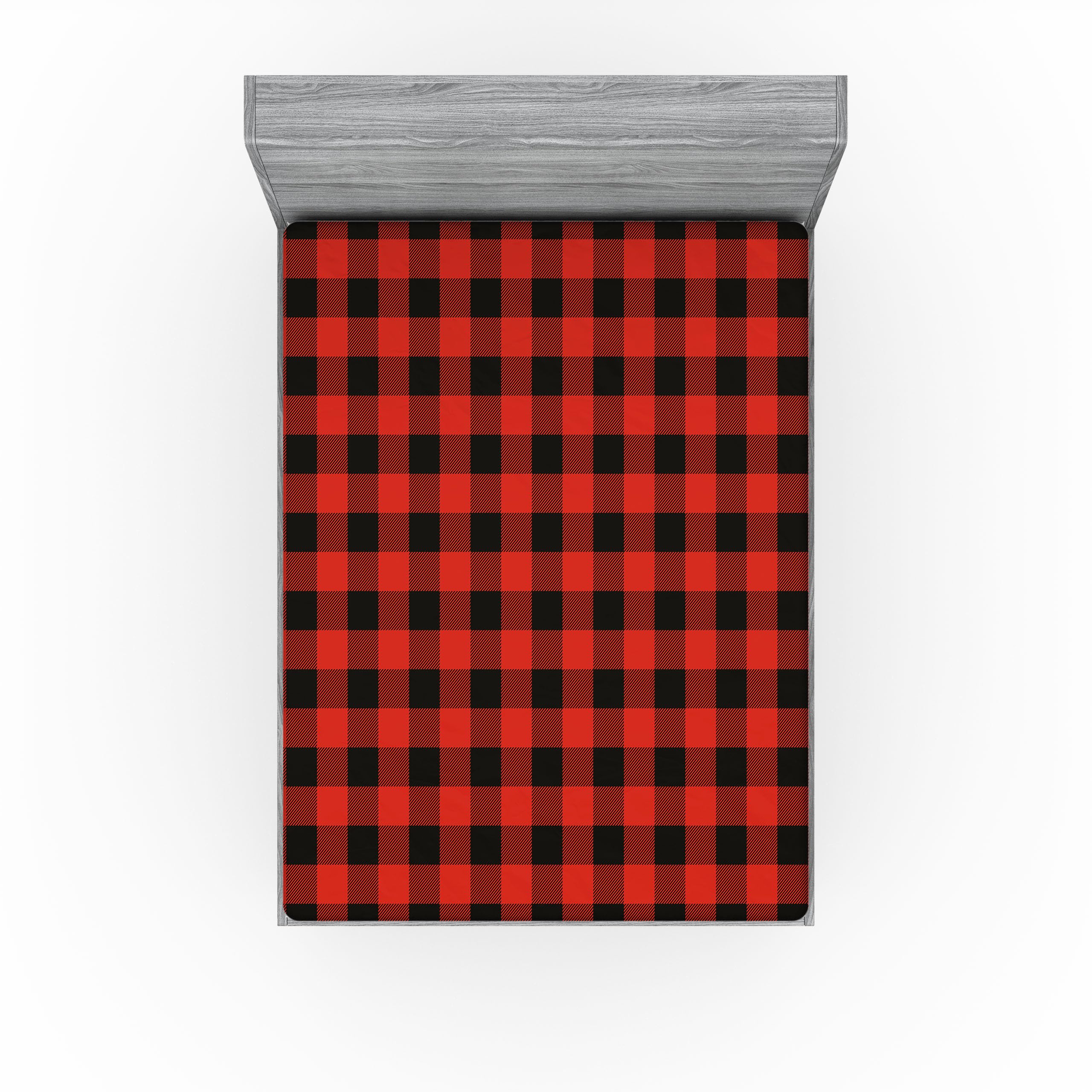 Ambesonne Plaid 2 Pack Fitted Sheet, Retro Lumberjack Buffalo, Bed Cover All-Round Elastic Deep Pockets 2 Pieces, Package Contains 2 Full Size Fitted Sheets, Orange Black