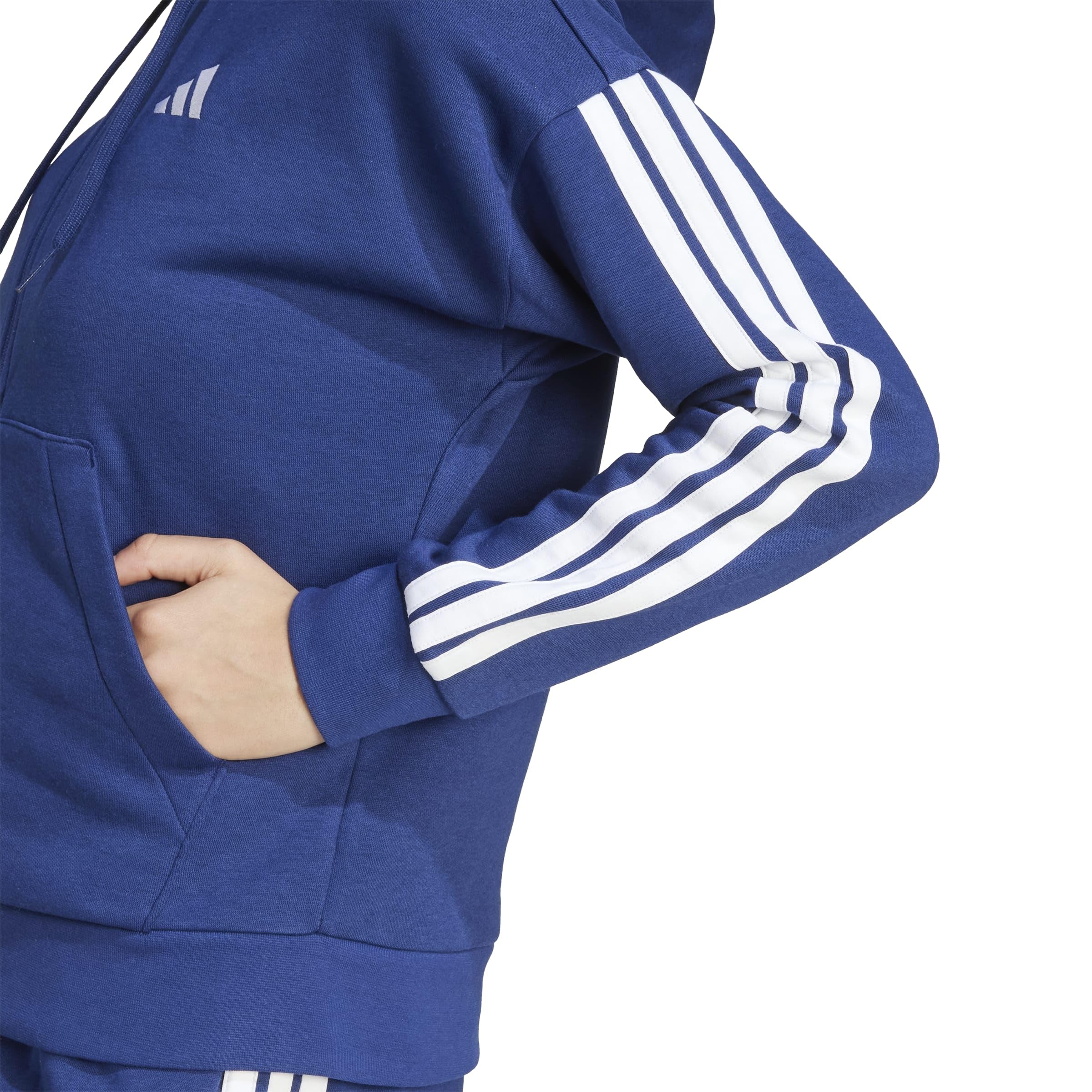 adidas Kobiety Essentials 3-Stripes Full-Zip Fleece Hoodie Sweatshirt, dark blue/white, S