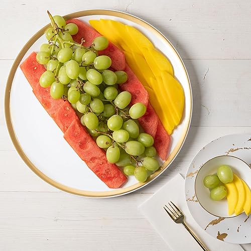 Miniatura 4 de Plasticpro Bandejas de plástico para servir  Platos redondos para servir con borde dorado de 14 x 14 pulgadas desechables para fiestas, paquete de 2