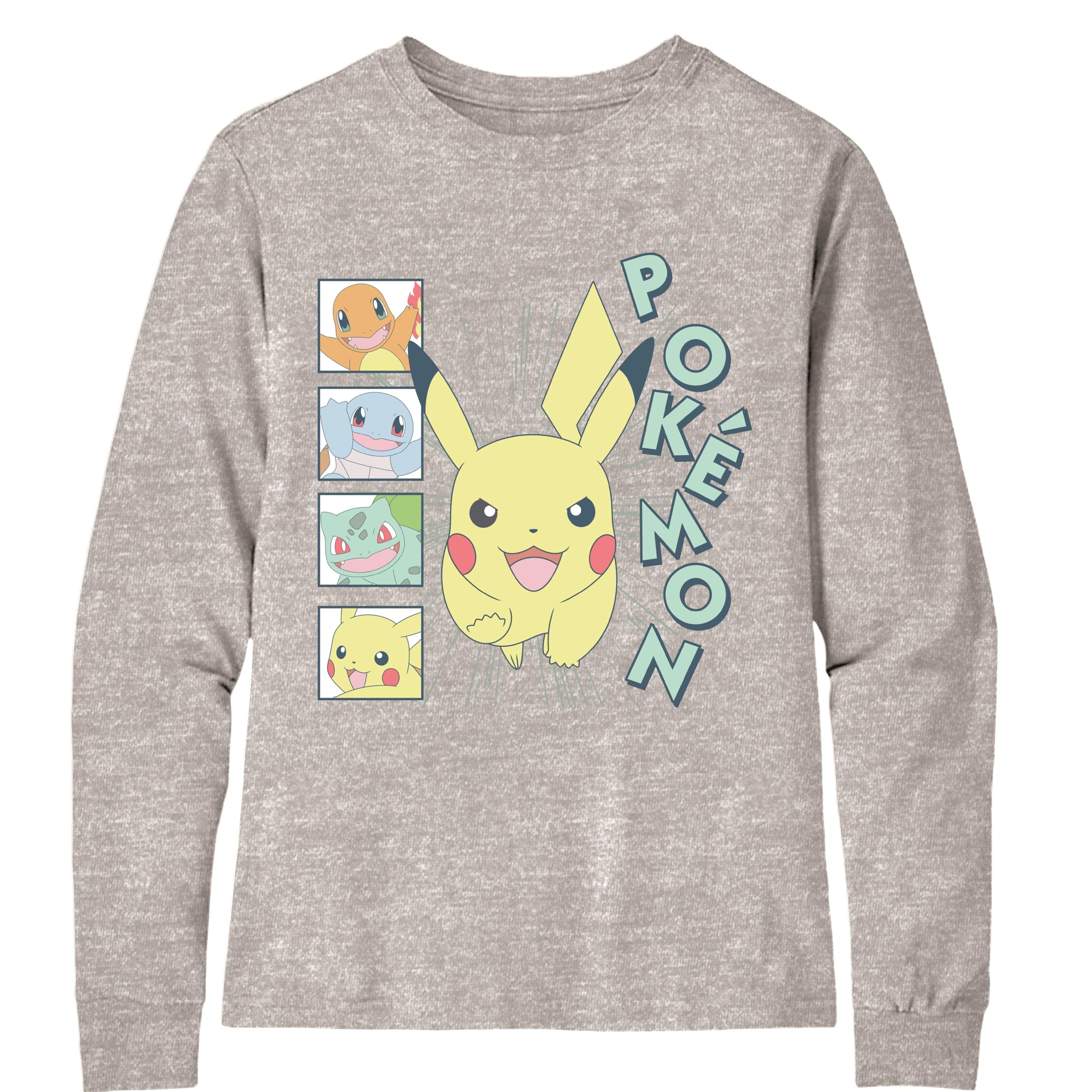 Pokemon Big Boys Charizard Long Sleeve T-Shirt - Charizard, Pikachu, Bulbasaur, Charmander, and Squirtle