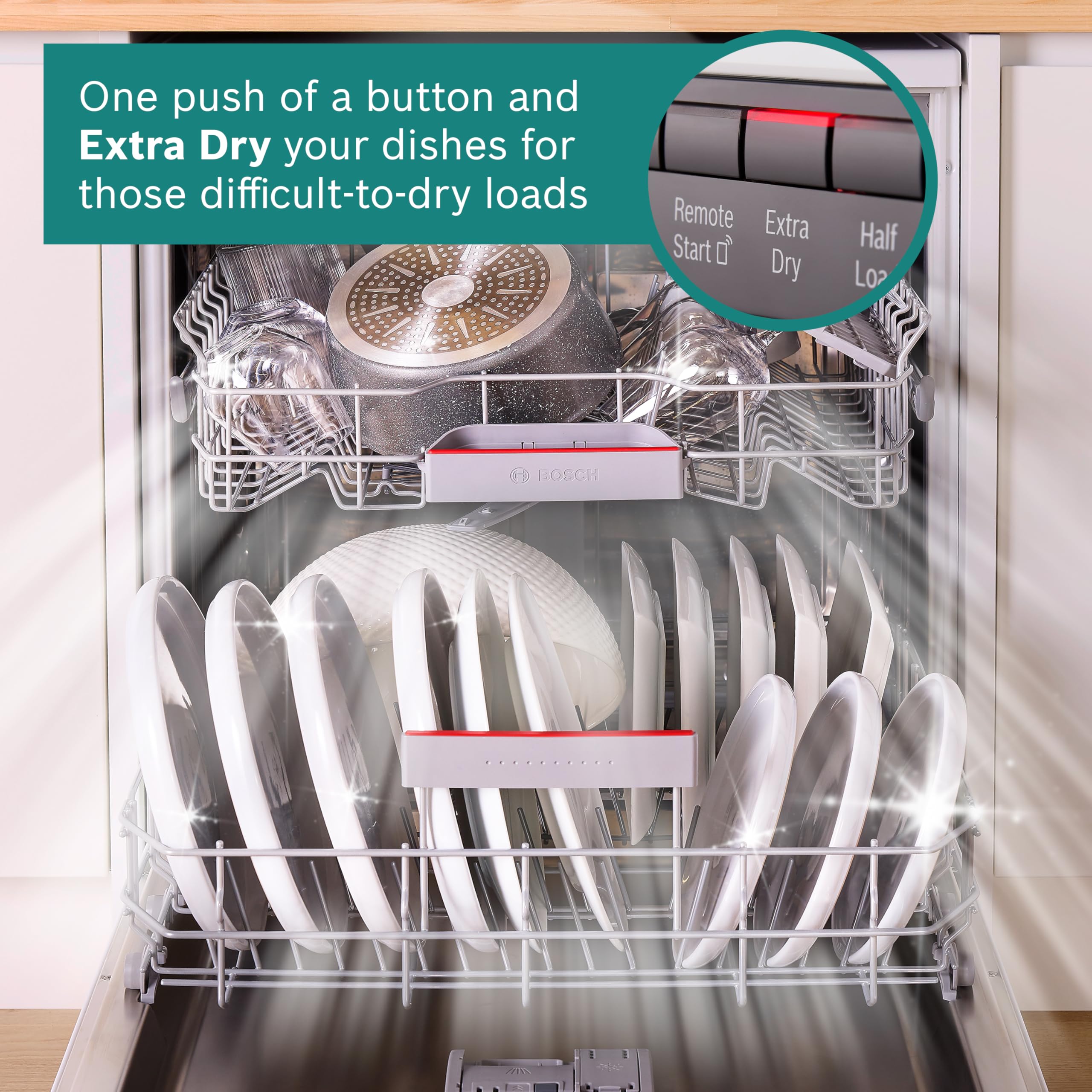 Bosch SMS4EMW06G Series 4, Freestanding Dishwasher 60cm, Home Connect, ExtraDry, Remarkably quiet, Glass Care, Rackmatic Adjustable Basket, Smart Start, ExtraShine Option, AquaStop, White — view 4