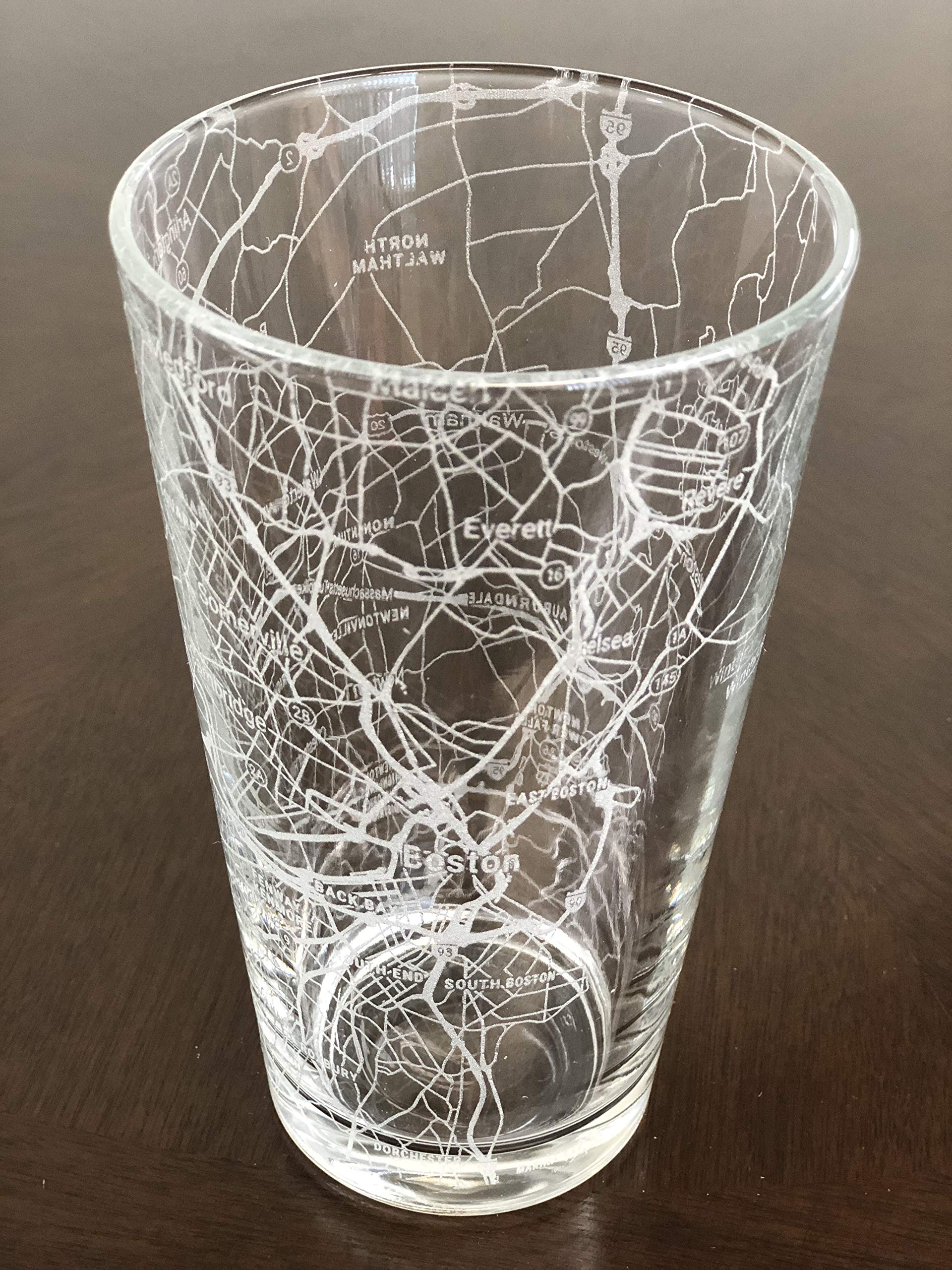 16 oz Pint Beer Glass Urban City Map Boston Massachusetts