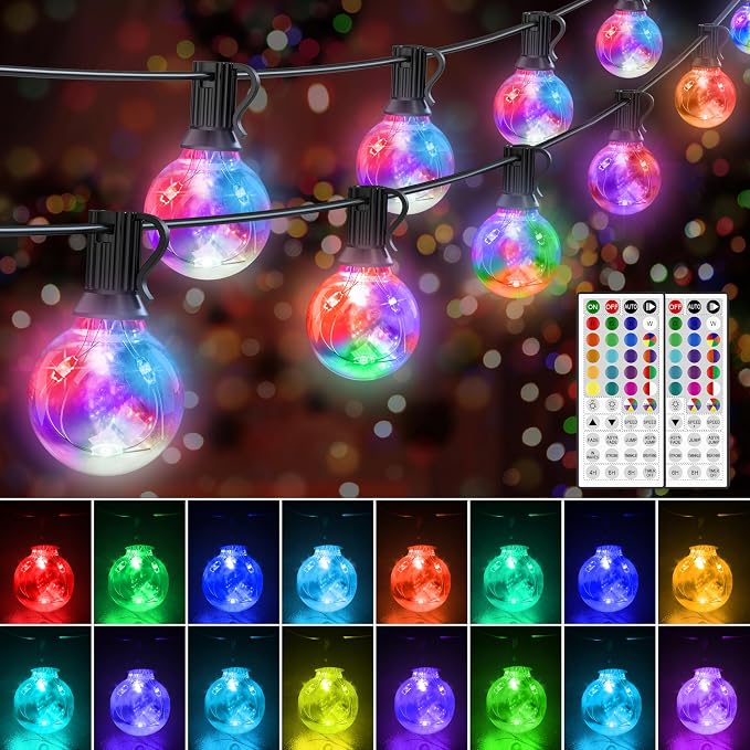 Luces de cuerda LED exteriores, 30FT, conectable, a prueba de agua, 30 bombillas LED, RGB, control remoto miniatura 3