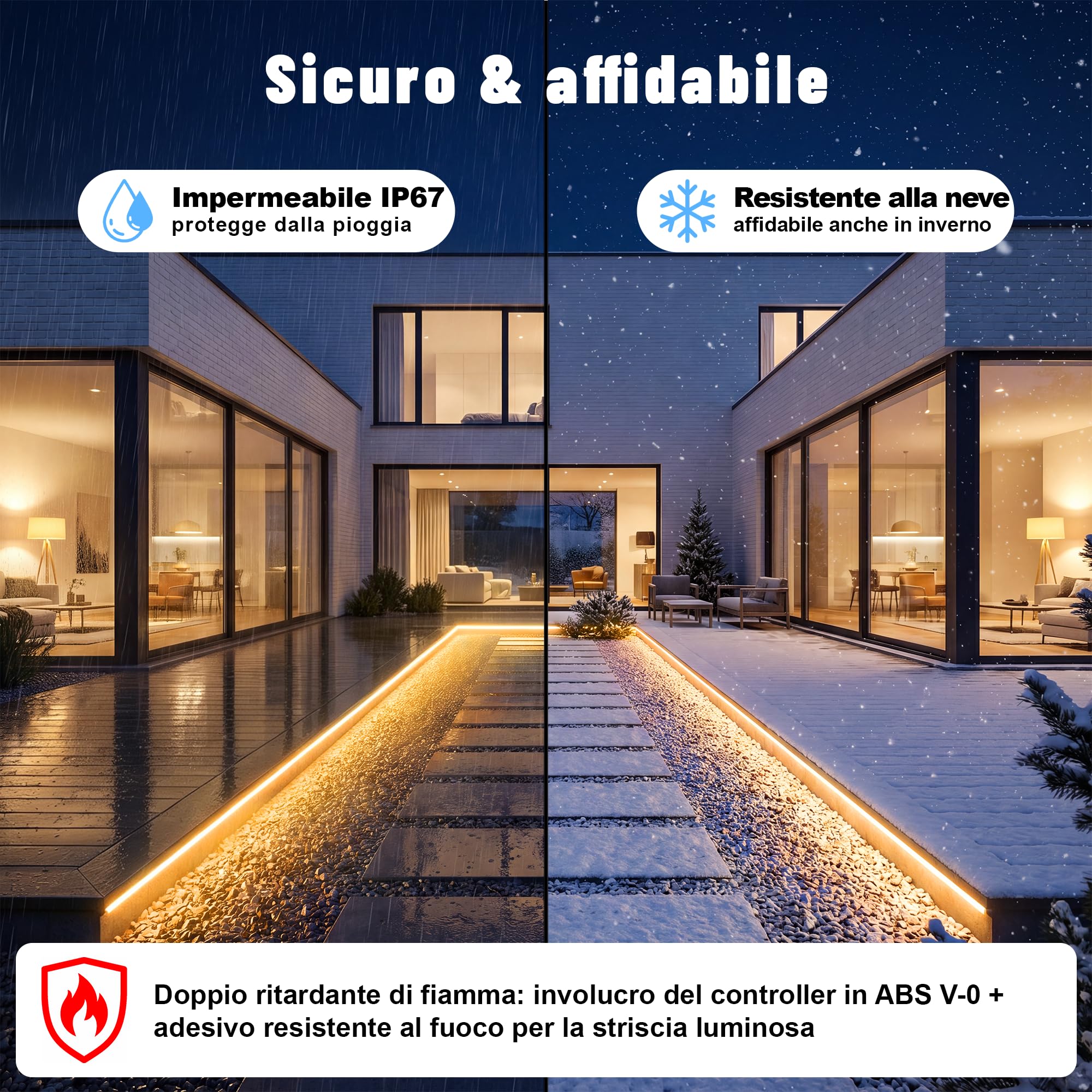 Striscia LED COB Impermeabile IP67 per Esterno con Telecomando, AC 220V-230V Dimmabile a Collegamento Diretto, Superluminosa Autoadesiva per Esterni, Giardino, Terrazzo (warm 2700K, 40M)