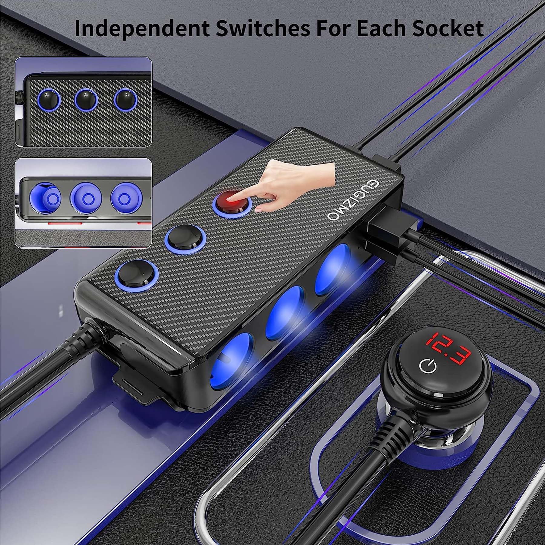 Zigarettenanzünder Adapter [2021 Upgraded] USB C Ladegerät 20W und Quick Charge 3.0 Auto Zigarettenanzünder Splitter 200W High Power 12V24V Auto Splitter mit 3 Steckdosen Auto Zigarettenanzünder
