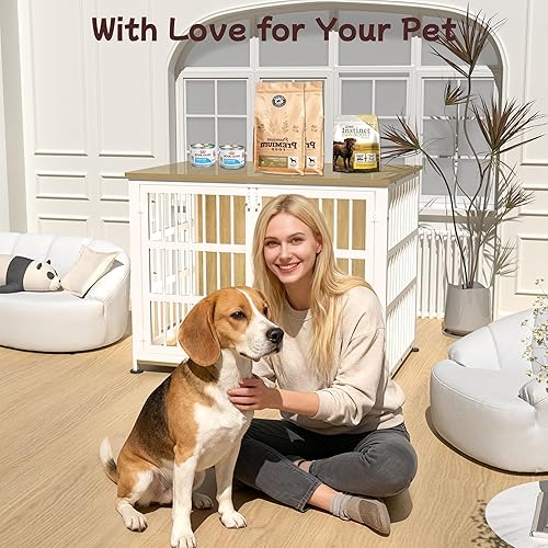 Miniatura 7 de Jaula para perros de 41 pulgadas, jaulas para perros de razas grandes, para interiores de madera, mesa auxiliar, jaula combinada de interior