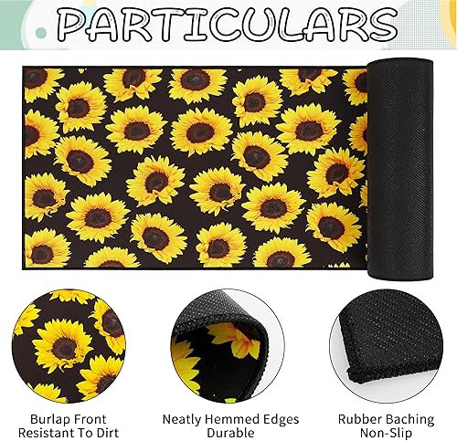 Miniatura 5 de Juego de 2 alfombras de cocina lavables para piso, hogar, fregadero, baño, antideslizante, acolchado, girasol, tapete de cocina, tapete de pie (flor