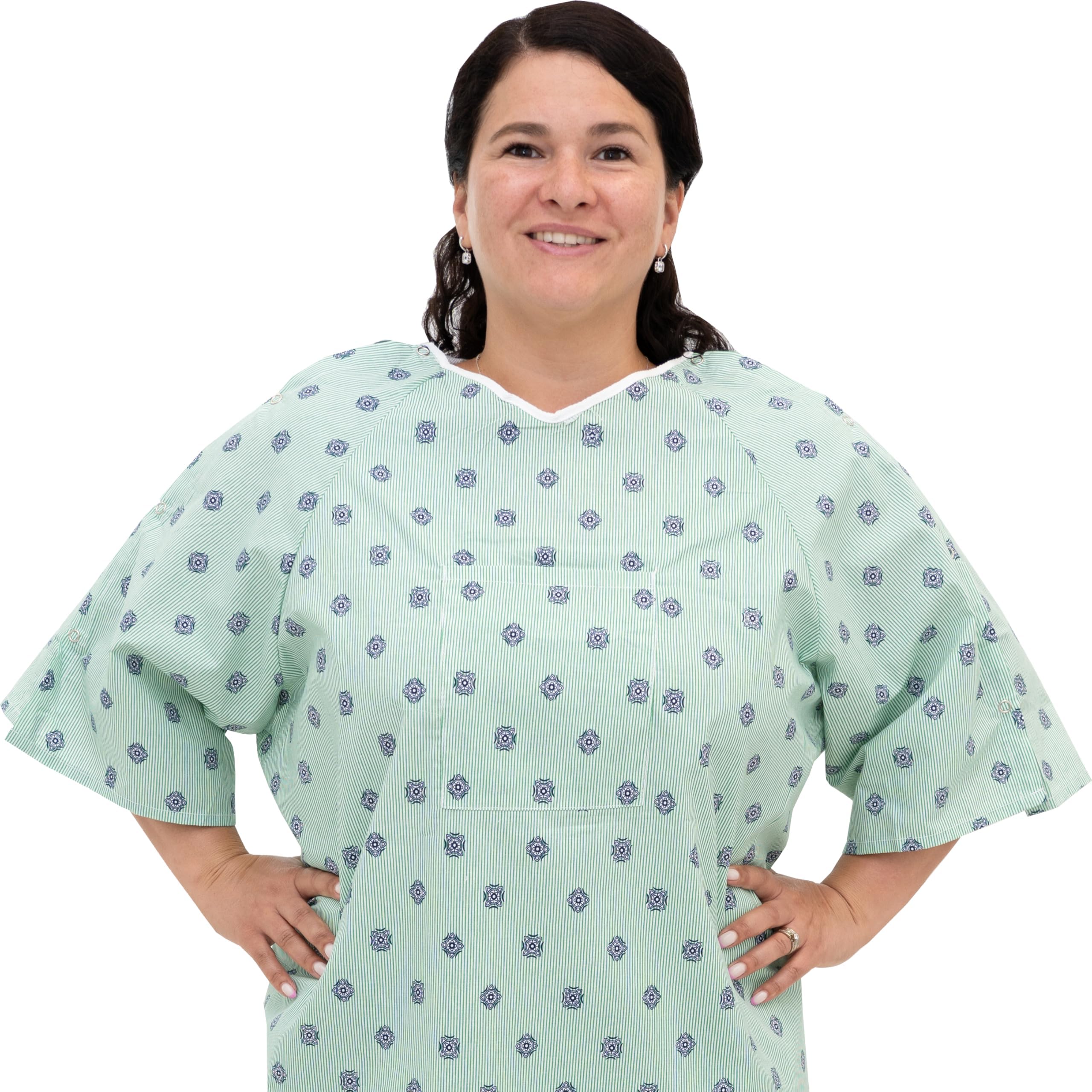Careoutfit 3 Pack - Hospital Gown IV Snap Sleeves - One Size Fits All (Small - 2XL) - Tie Back - Imperial Print