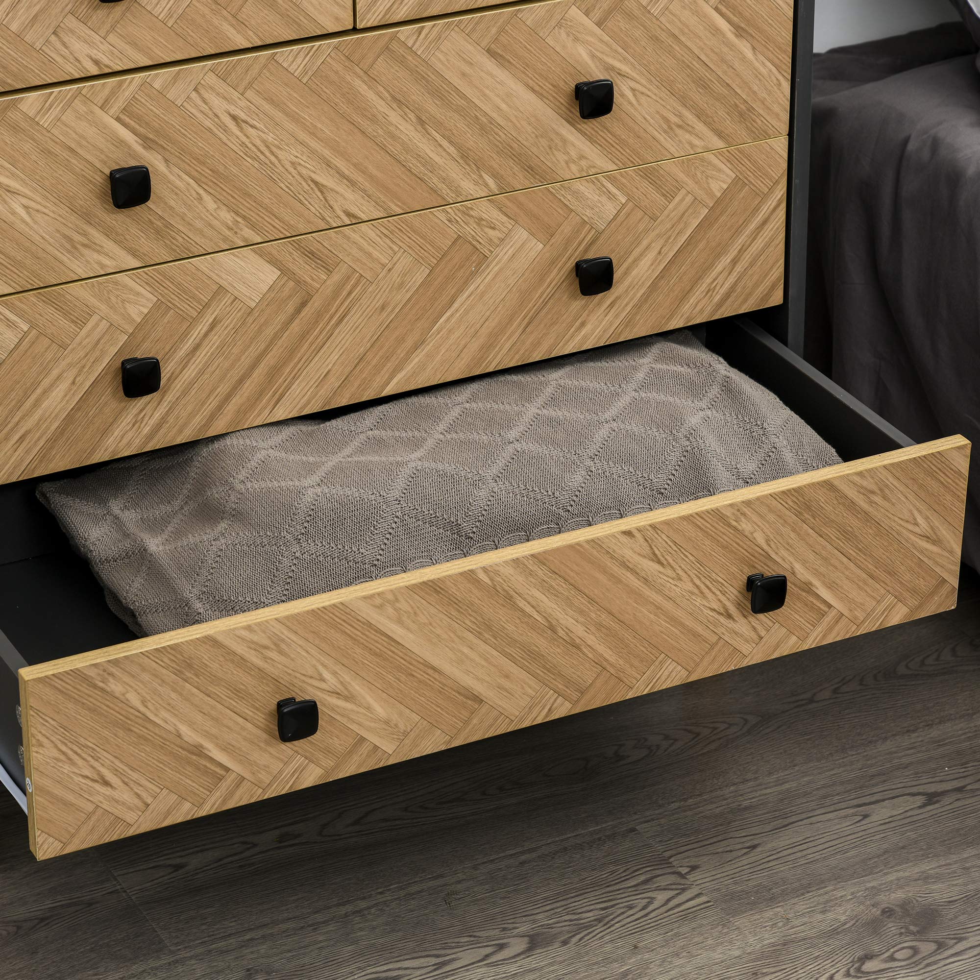 HOMCOM Cassettiera per Camera da Letto in Legno con 5 Cassetti, Stile Vintage Industriale, Grigio Scuro, 80x40x80cm