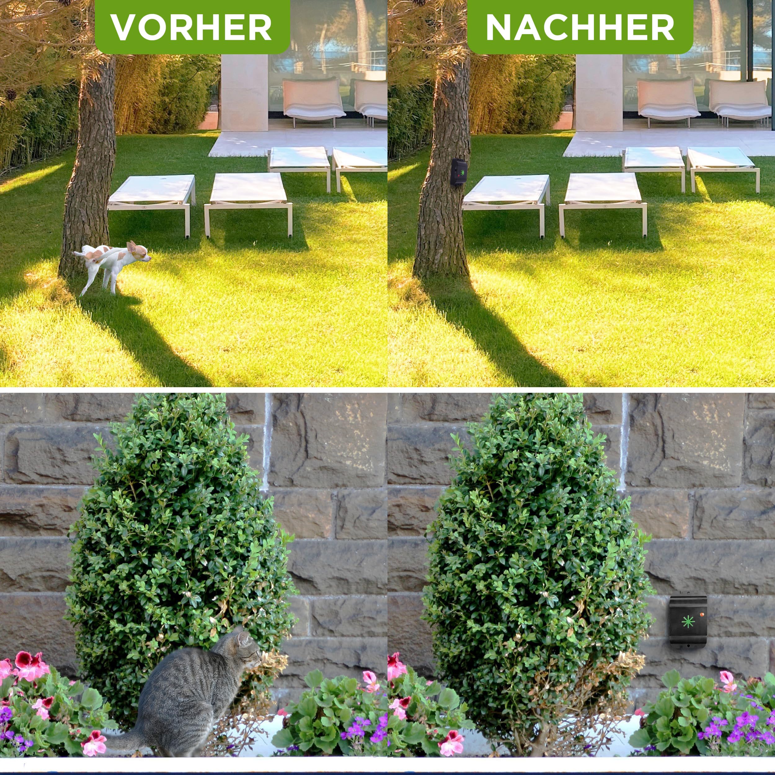 ISOTRONIC Ultraschall Tierabwehr zum Katzen & Hunde vertreiben – Katzenschreck für Scheune, Garten, Auto & Garage – batteriebetriebener Hundeschreck mit 40m² Wirkungsbereich (2 Stück)