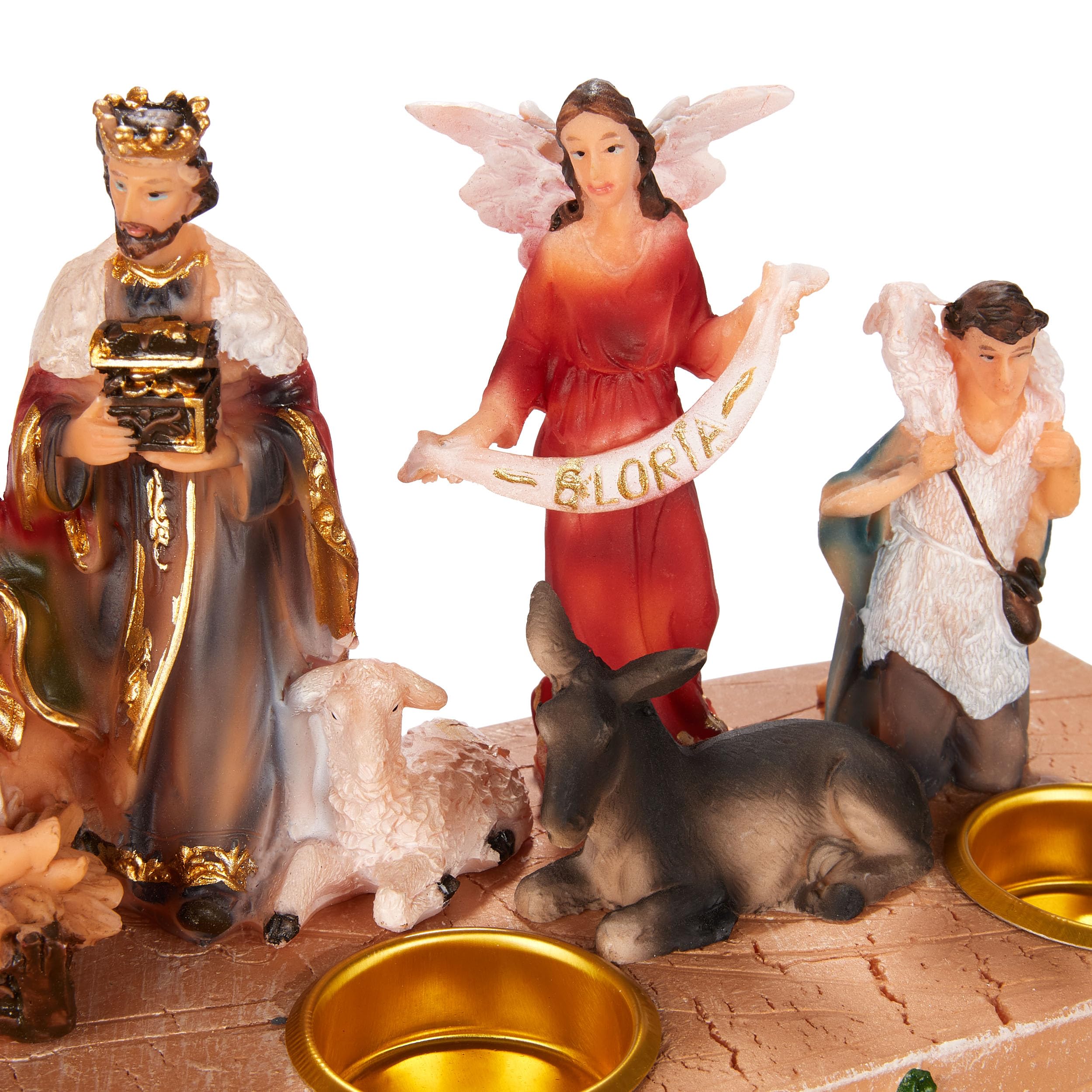 BRUBAKER Krippenfigur Kerzenhalter - Weihnachtskrippe für Kerzen mit 3 cm Ø - 29 cm Tischkrippe Weihnachtsfigur mit handbemalten Figuren Jesus, Maria, Josef und Könige - Adventskerzen Halter
