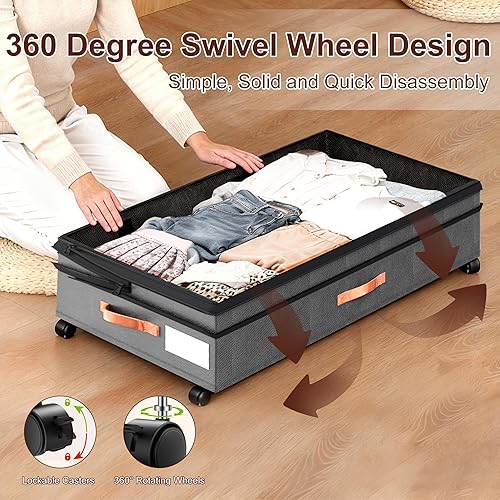 Miniatura 3 de Almacenamiento debajo de la cama con ruedas, paquete de 2 contenedores grandes de almacenamiento debajo de la cama con tapa transparente y etiqueta