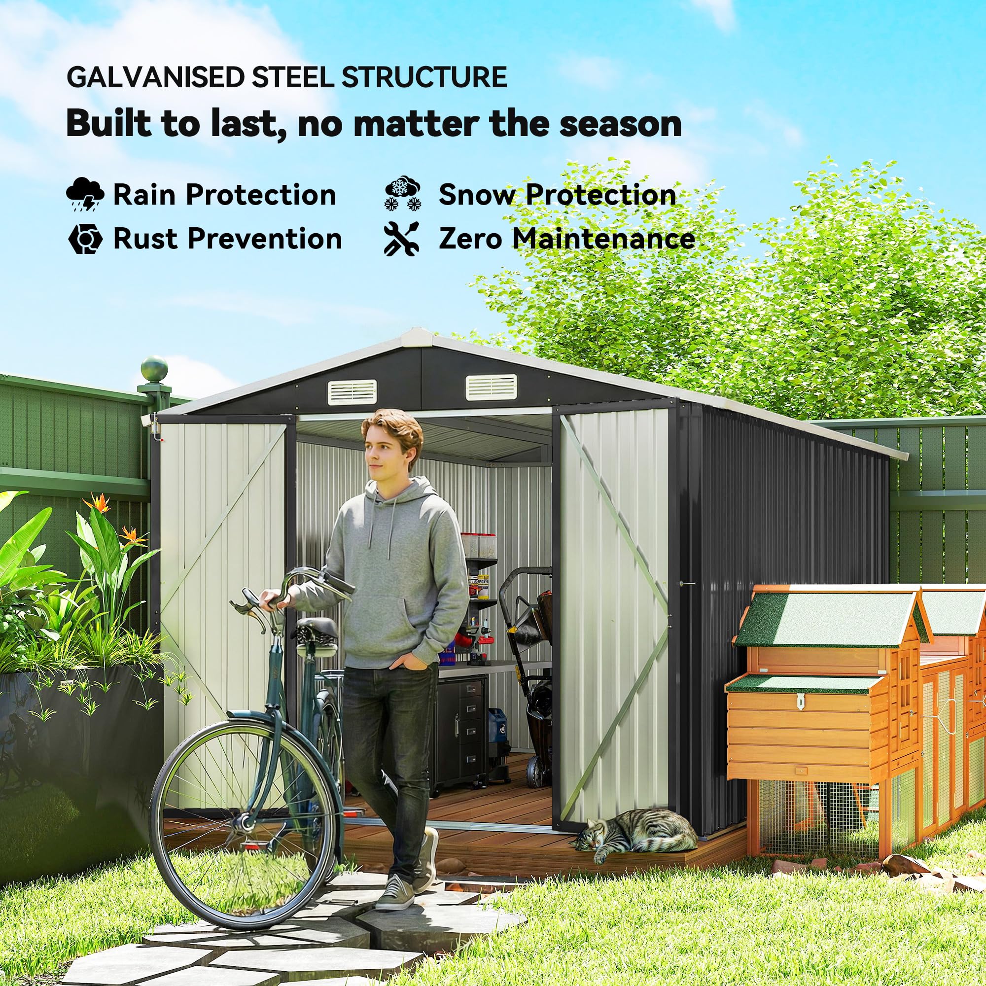 Outsunny 12' x 8' Metal Shed, Heavy Duty Outdoor Storage Shed with 4 Vents and Lockable Double Doors, Tool Storage House for Backyard, Garden, Patio, Dark Grey — view 3