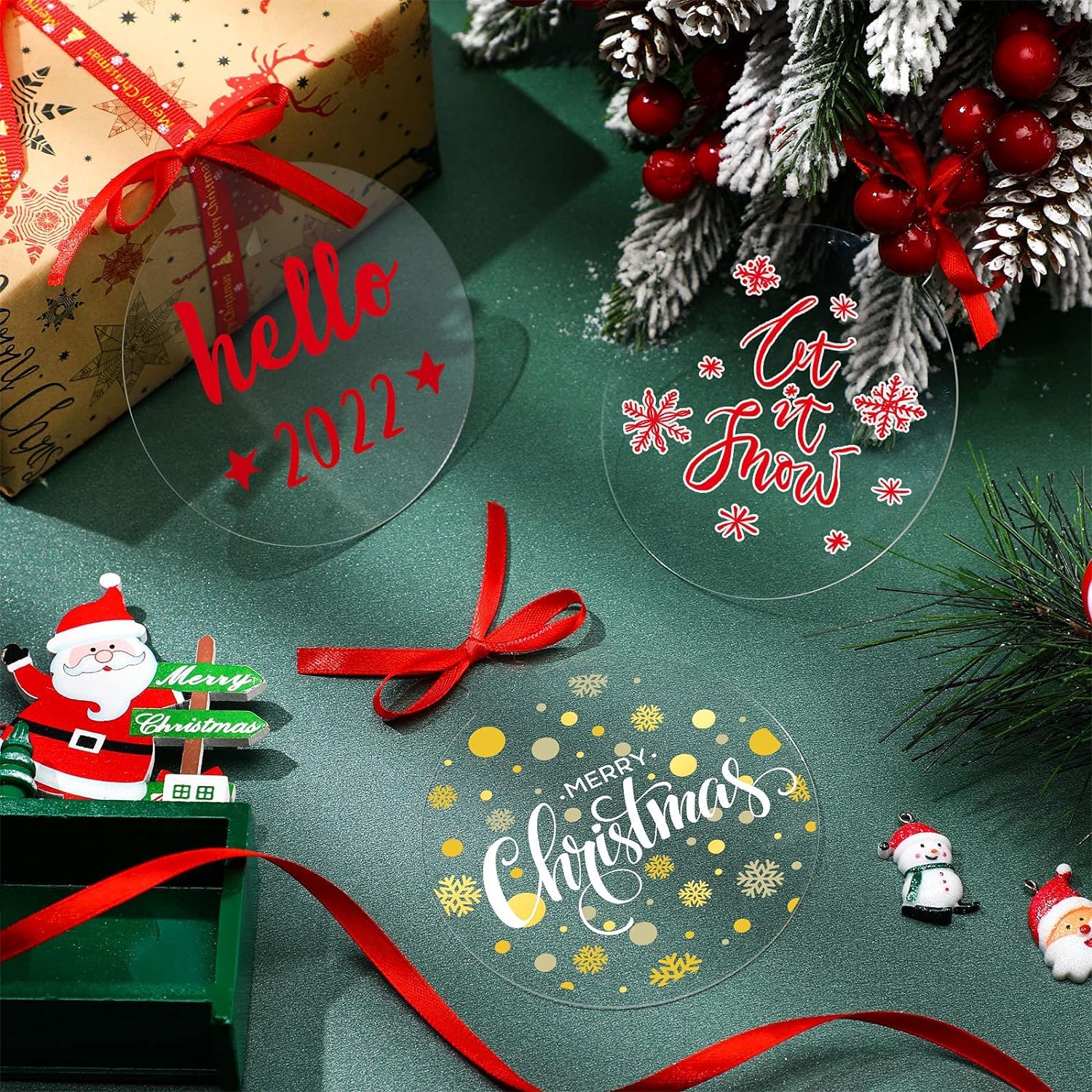LATERN 60Pcs Christmas Bauble Clear Acrylic Disc Ornaments - Image 5