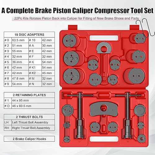 Miniatura 2 de MOSTPLUS Pinza de freno de disco universal, herramienta de respaldo de viento y juegos de compresión de pistón, 26 piezas (rojo)