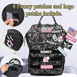 QWREOIA Camo Diaper Bag Backpack for Dad and Mom with USB Charging Port Stroller Straps and Insulated Pocket,army military Travel Nappy Backpack (DADDY and MOMMY patches)